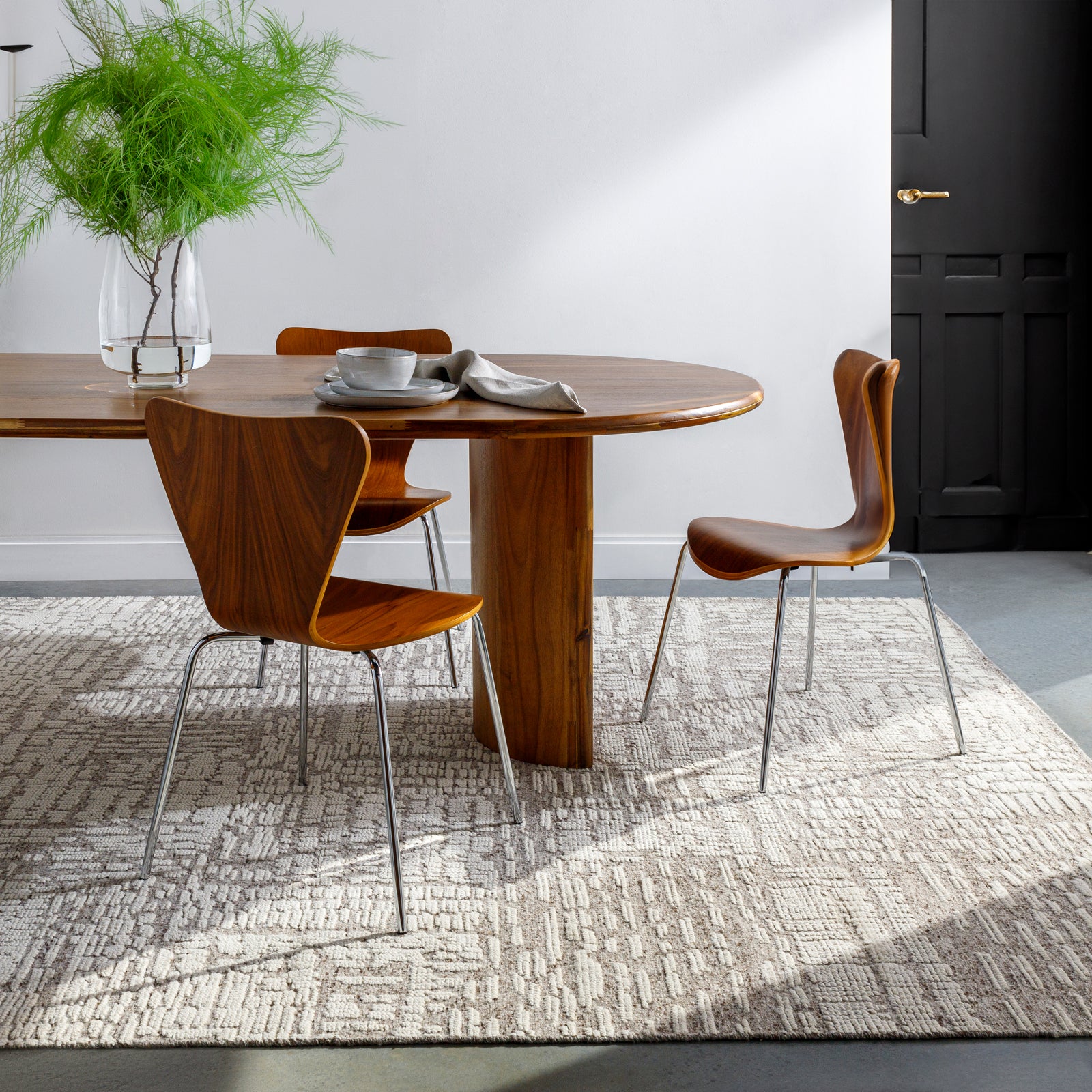 Contemporary Ivory Wool Hand Knotted Area Rug