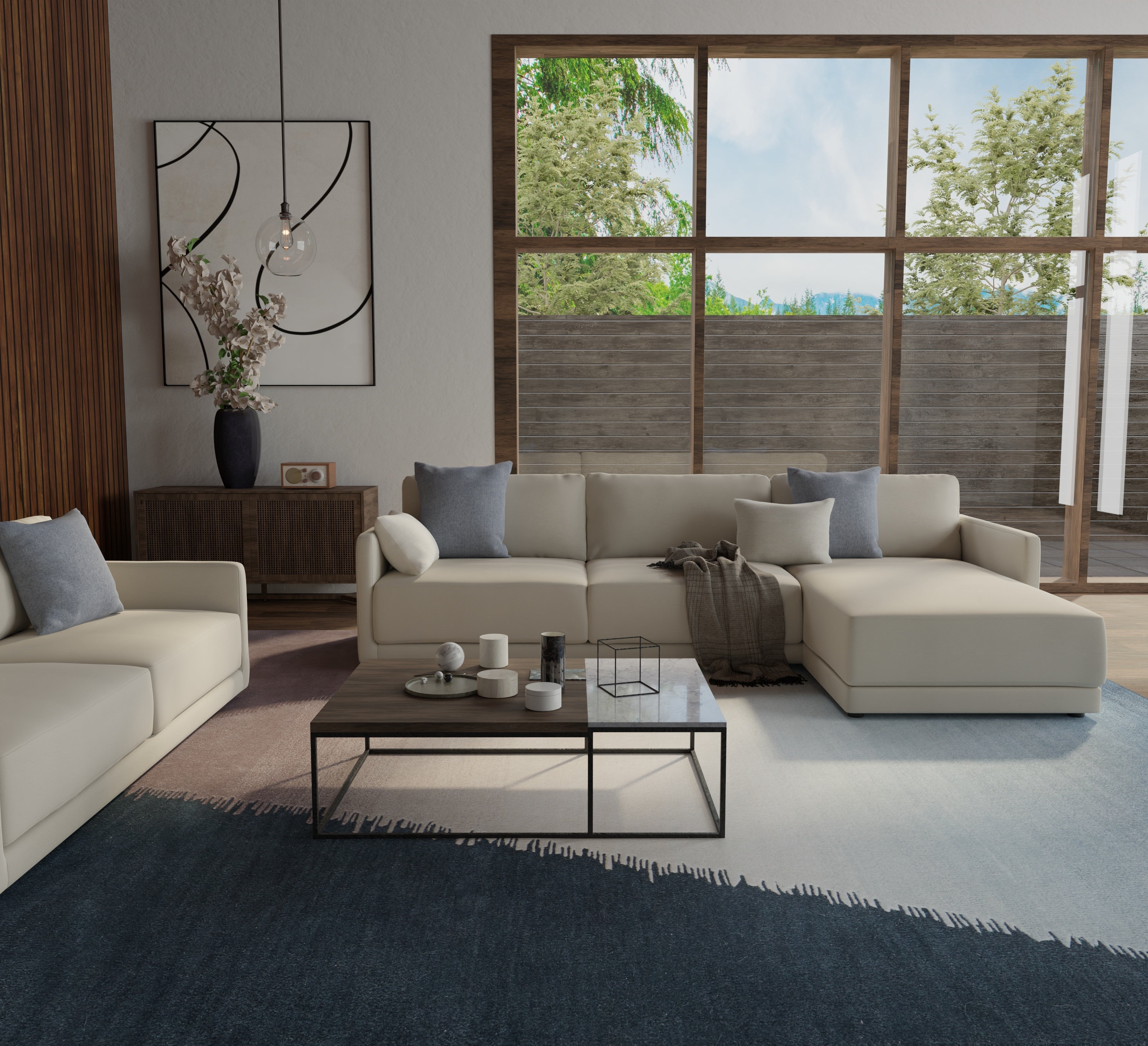 Katya Modern Geometric - Taupe/Blue/Tan Area Rug