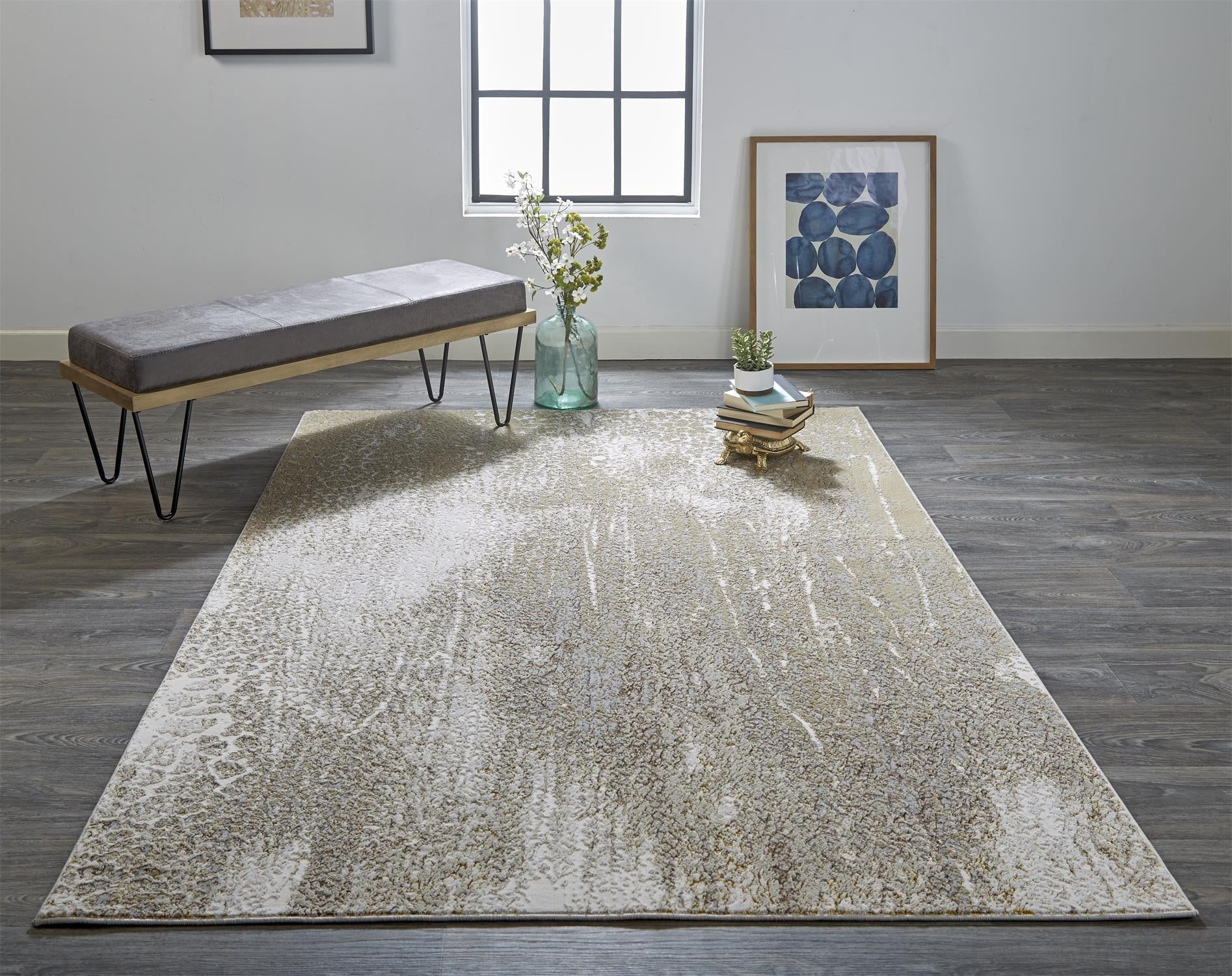 Aura Modern Abstract - Ivory/Gray/Gold Area Rug