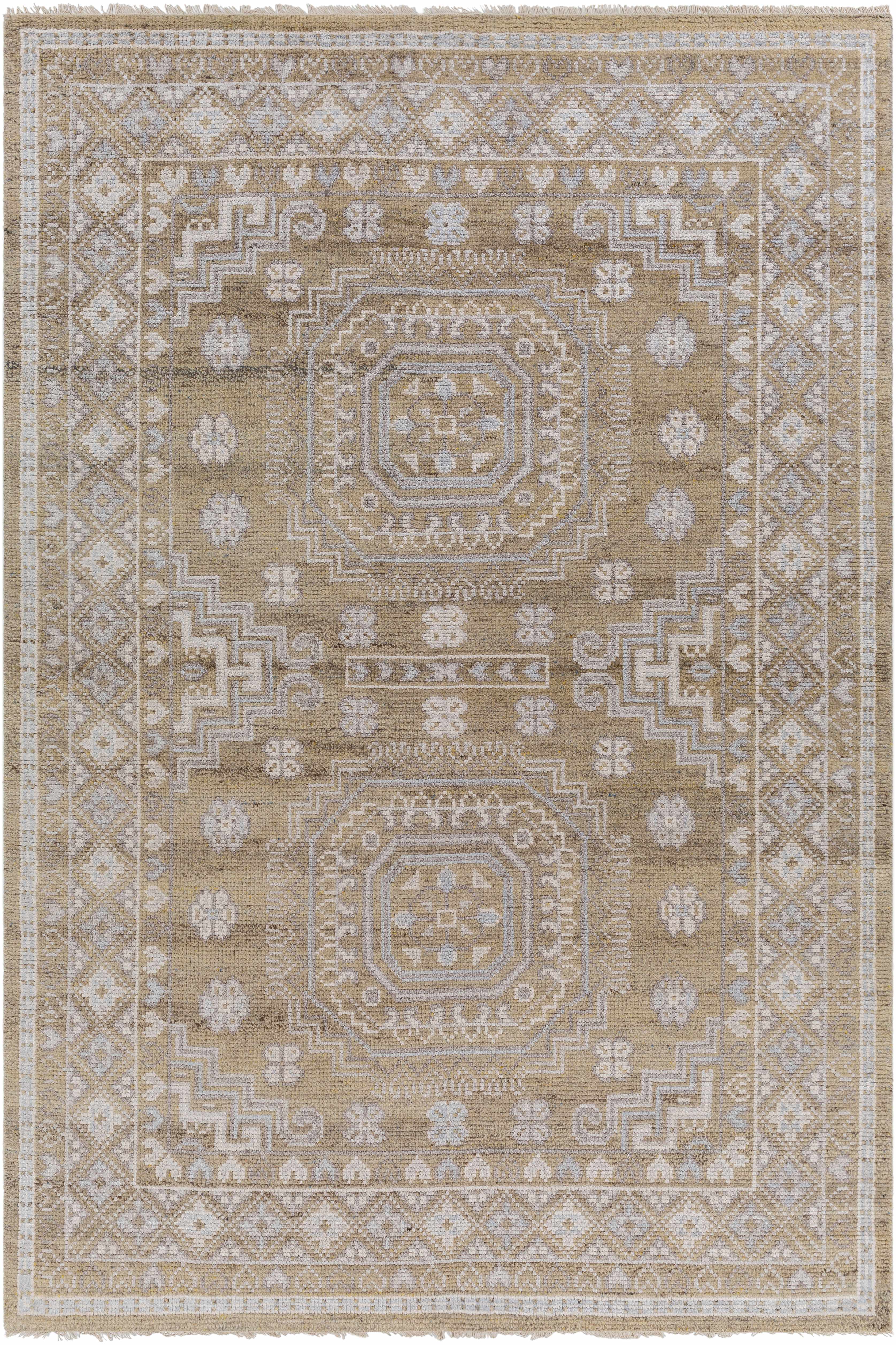 Hand-Knotted Mustard Wool & Viscose Area Rug