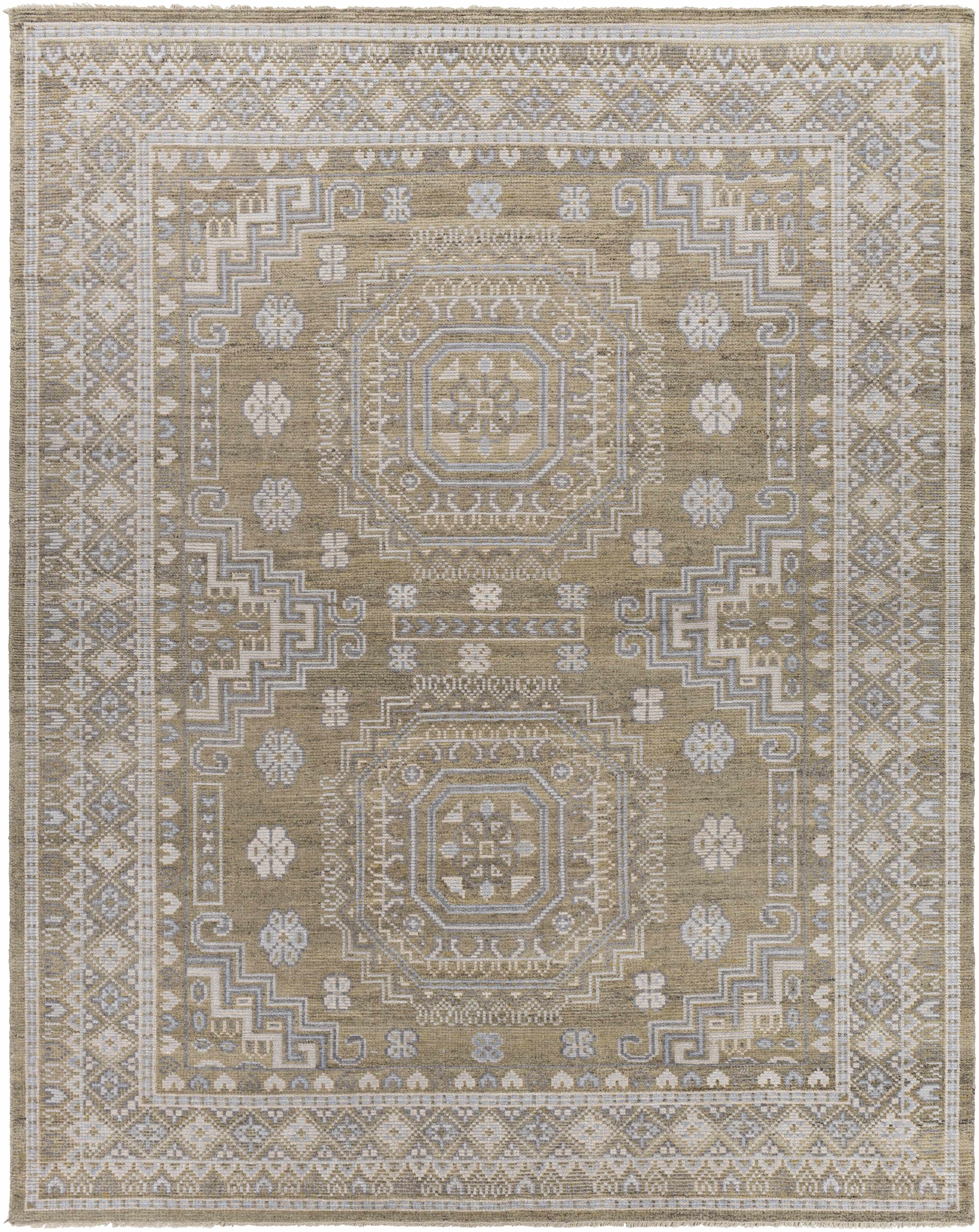 Hand-Knotted Mustard Wool & Viscose Area Rug