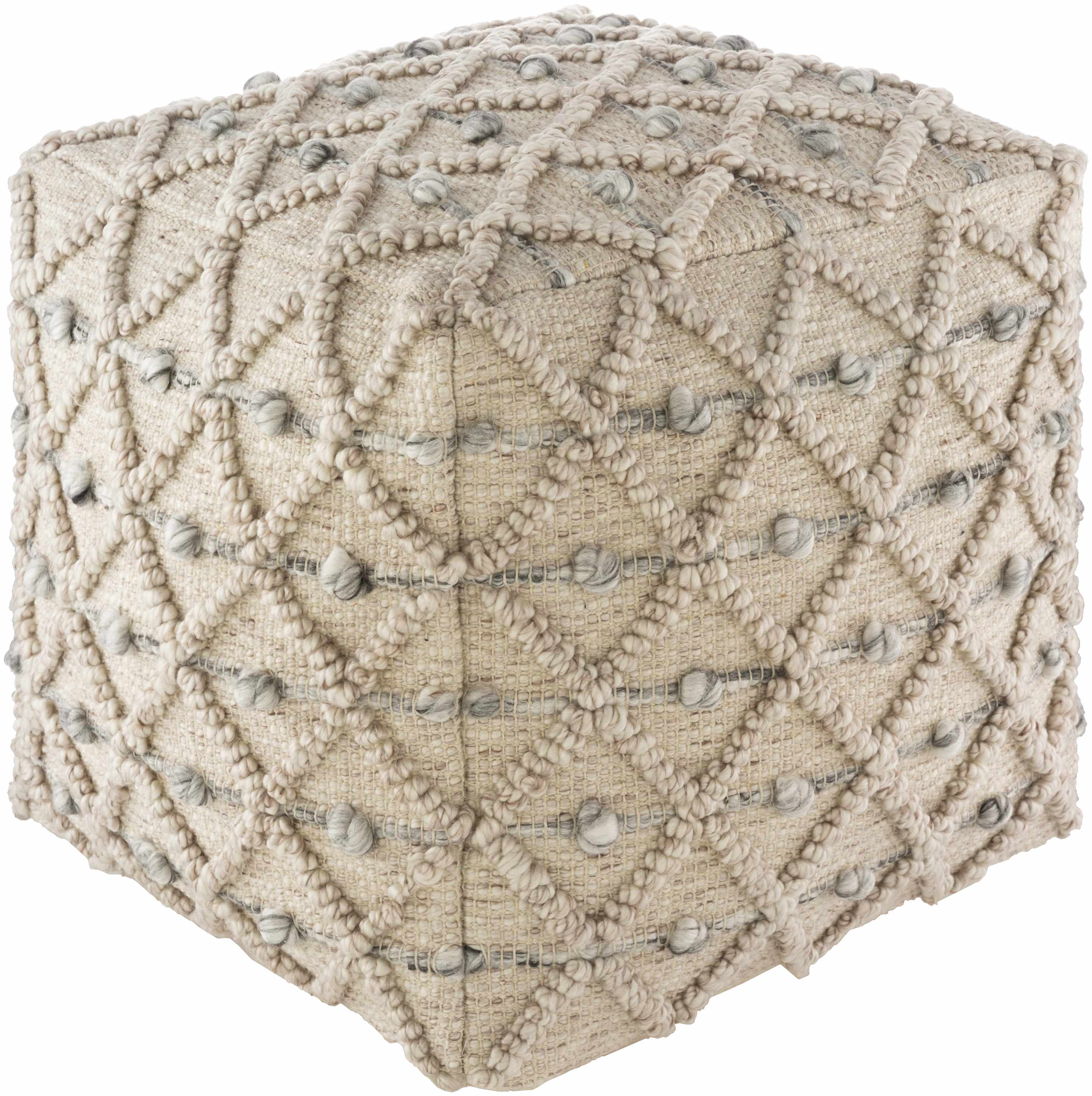 Recycled Hand Woven Square Pouf - Light Beige