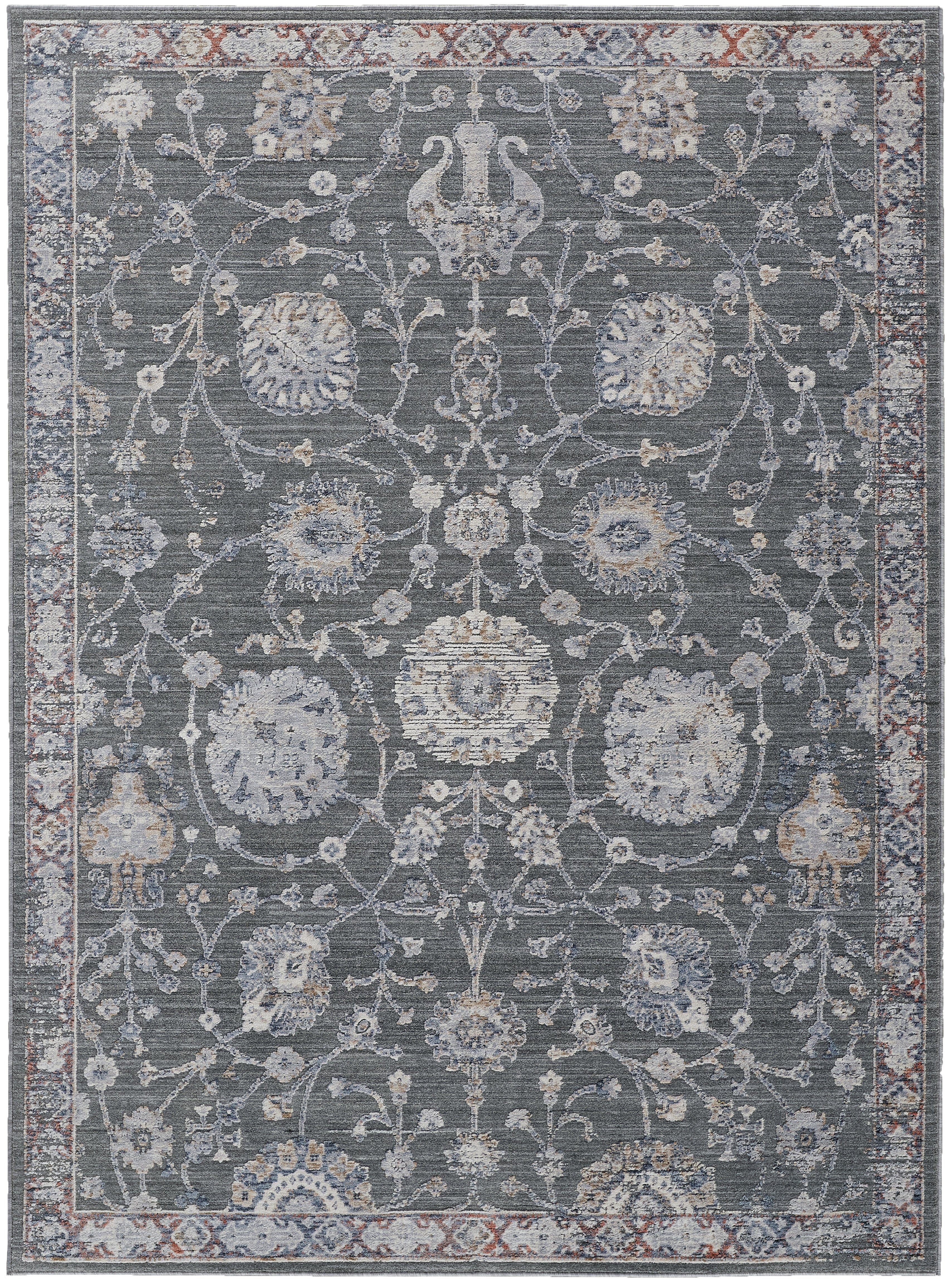 Thackery Transitional Oriental - Gray/Ivory/Red