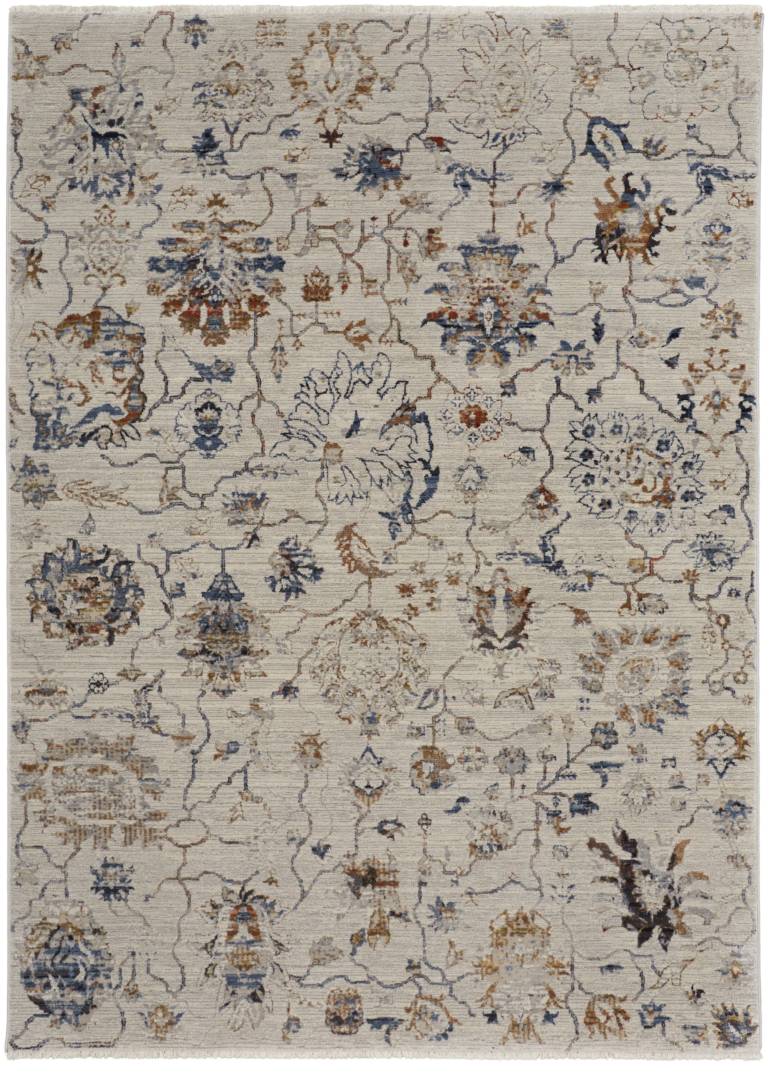 Kaia Transitional Floral & Botanical - Ivory/Orange/Blue Area Rug