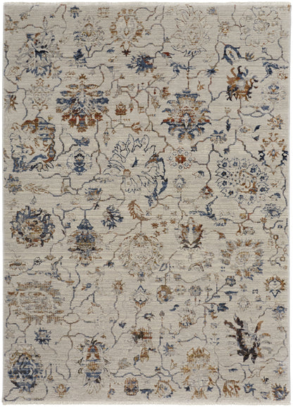 Kaia Transitional Floral & Botanical - Ivory/Orange/Blue Area Rug