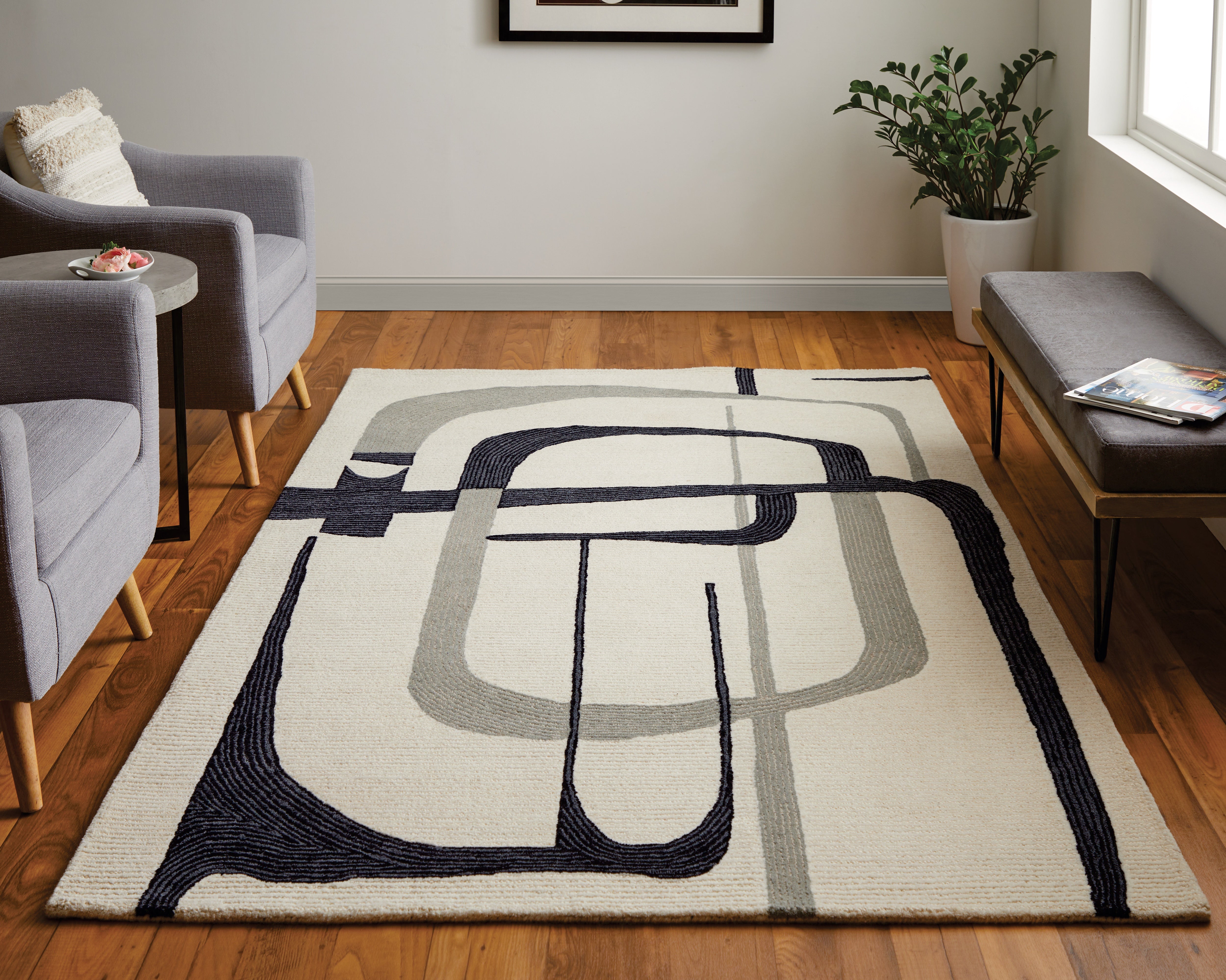 Maguire Transitional Abstract - Ivory/Gray/Black Area Rug