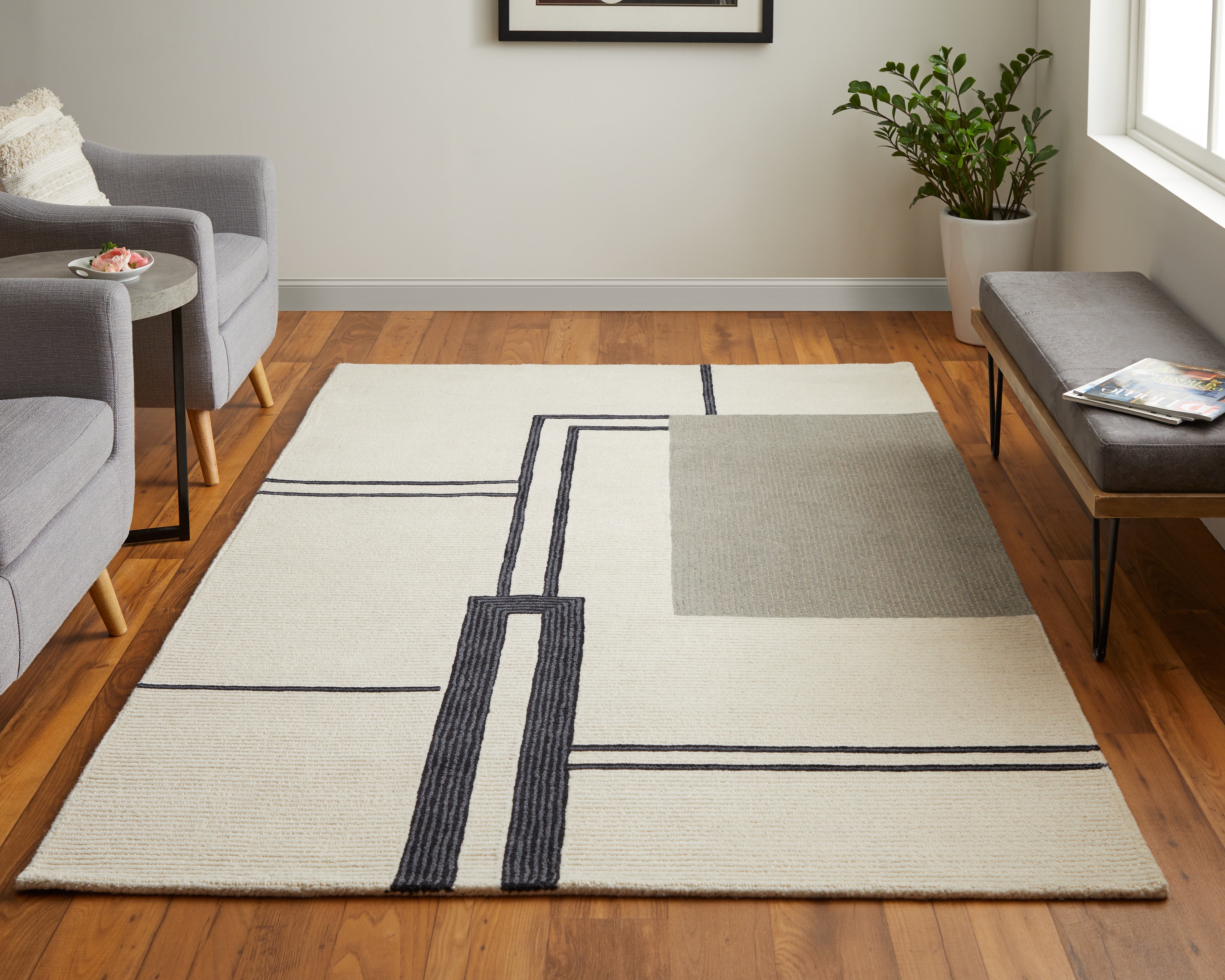 Maguire Transitional Abstract - Ivory/Gray/Black Area Rug