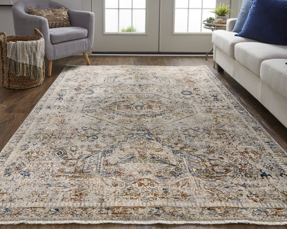 Kaia Transitional Medallion - Tan/Orange/Red Area Rug