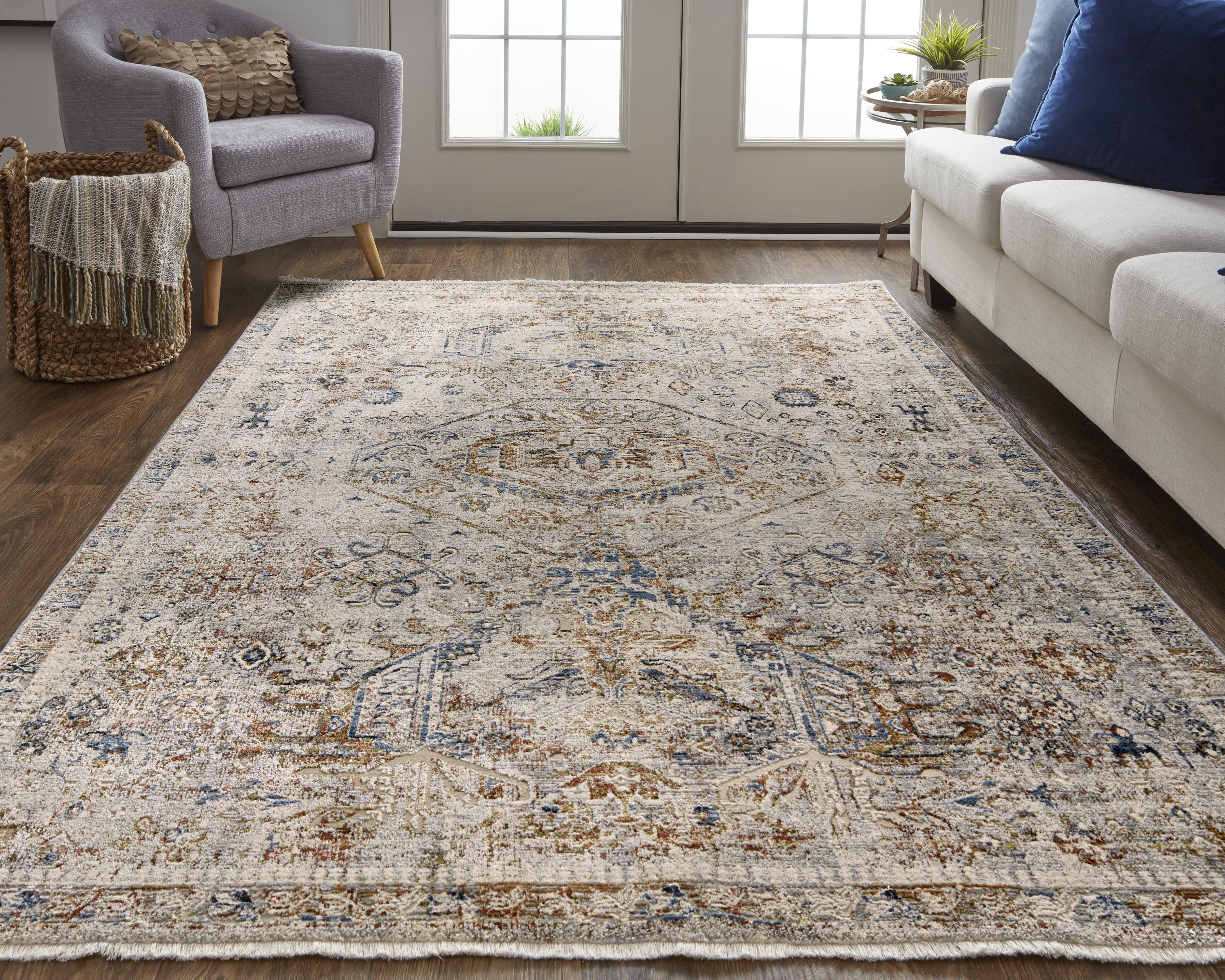 Kaia Transitional Medallion - Tan/Orange/Red Area Rug