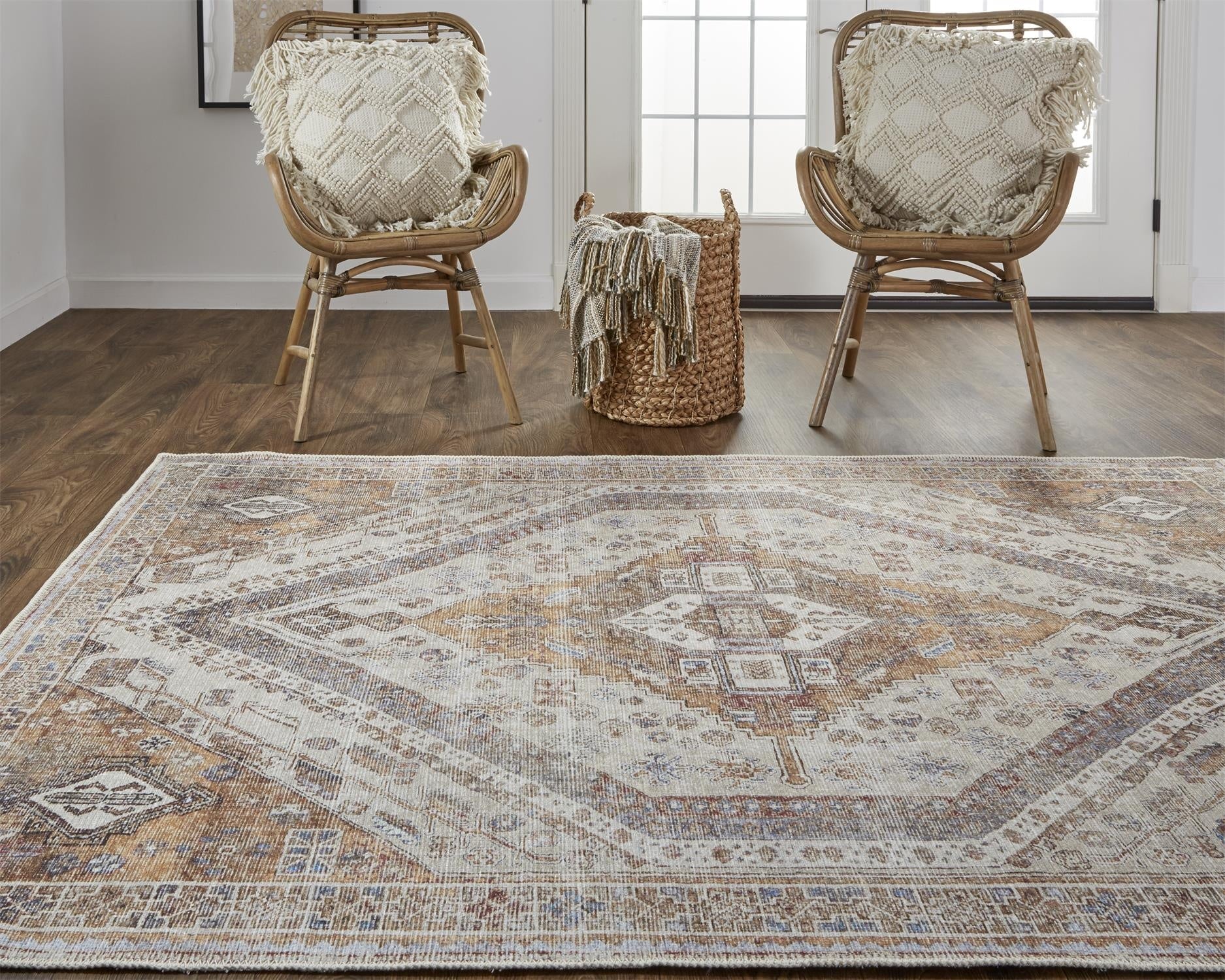 Percy Transitional Medallion - Ivory/Orange/Brown Area Rug