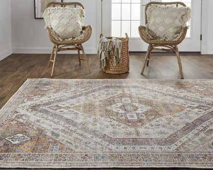 Percy Transitional Medallion - Ivory/Orange/Brown Area Rug