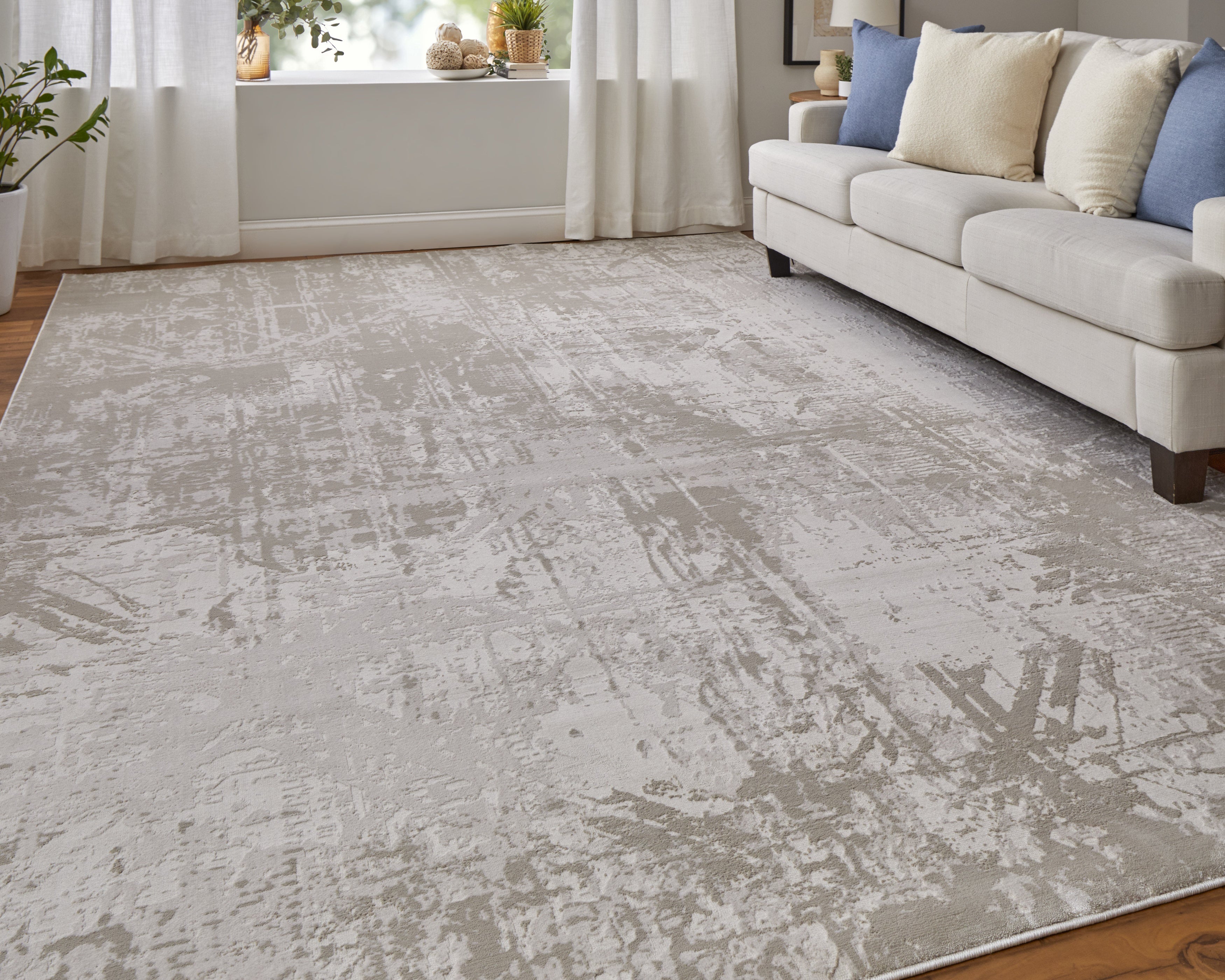 Prasad Modern Abstract - Ivory/Taupe/Silver Area Rug