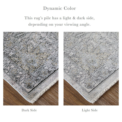 Sarrant Transitional Damask - Gray/Silver/Tan Area Rug