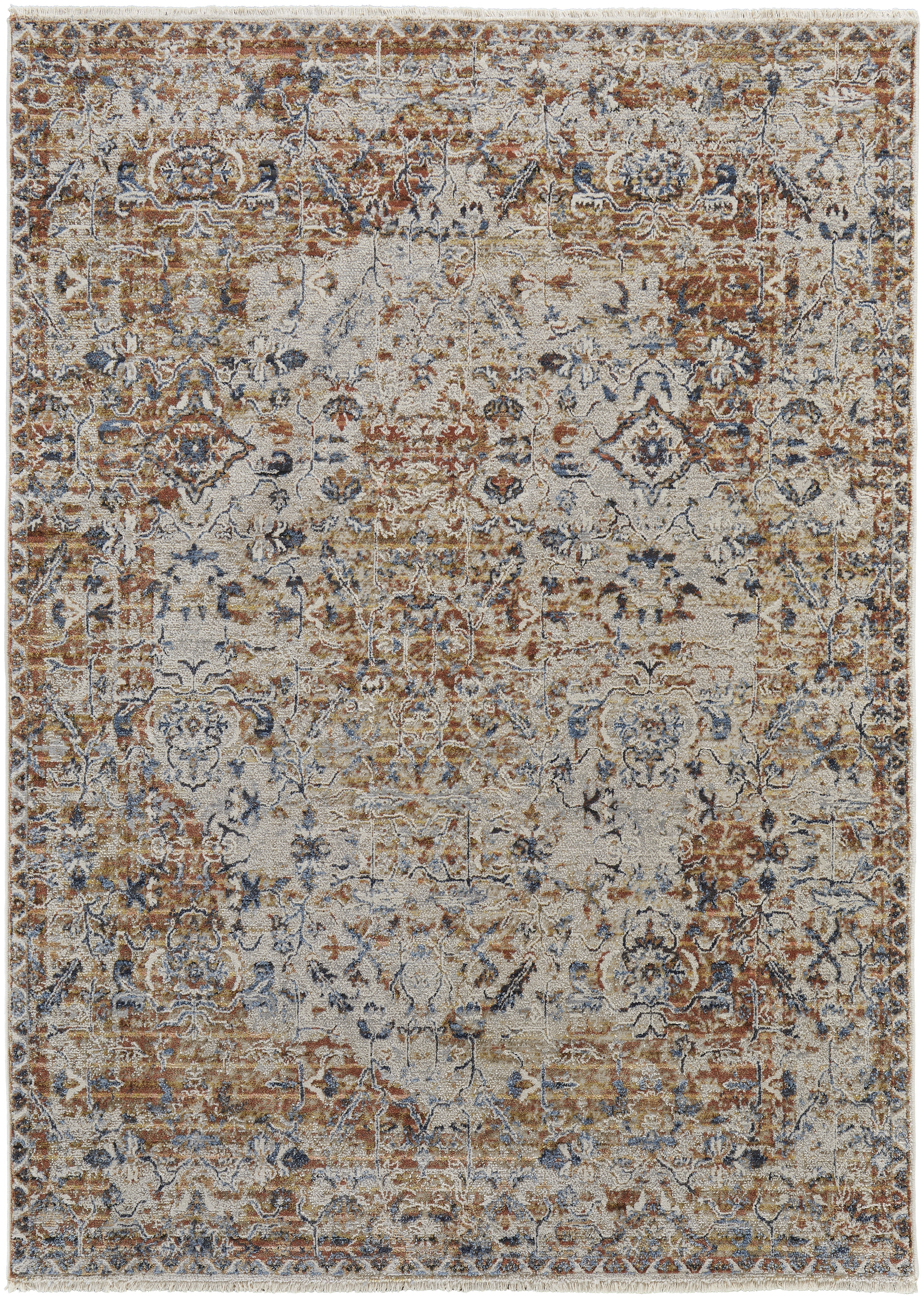 Kaia Transitional Medallion - Tan/Ivory/Orange Area Rug