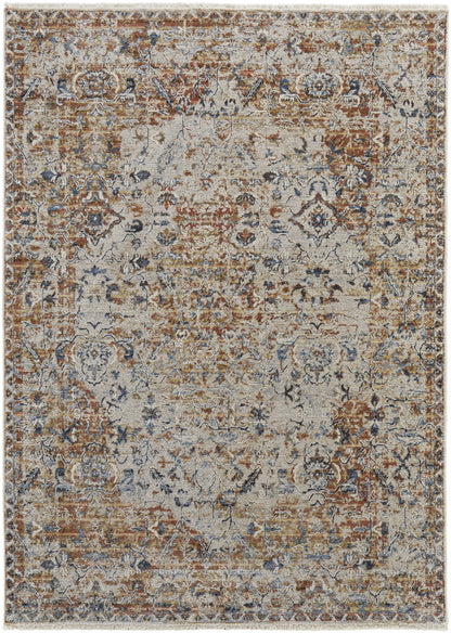 Kaia Transitional Medallion - Tan/Ivory/Orange Area Rug