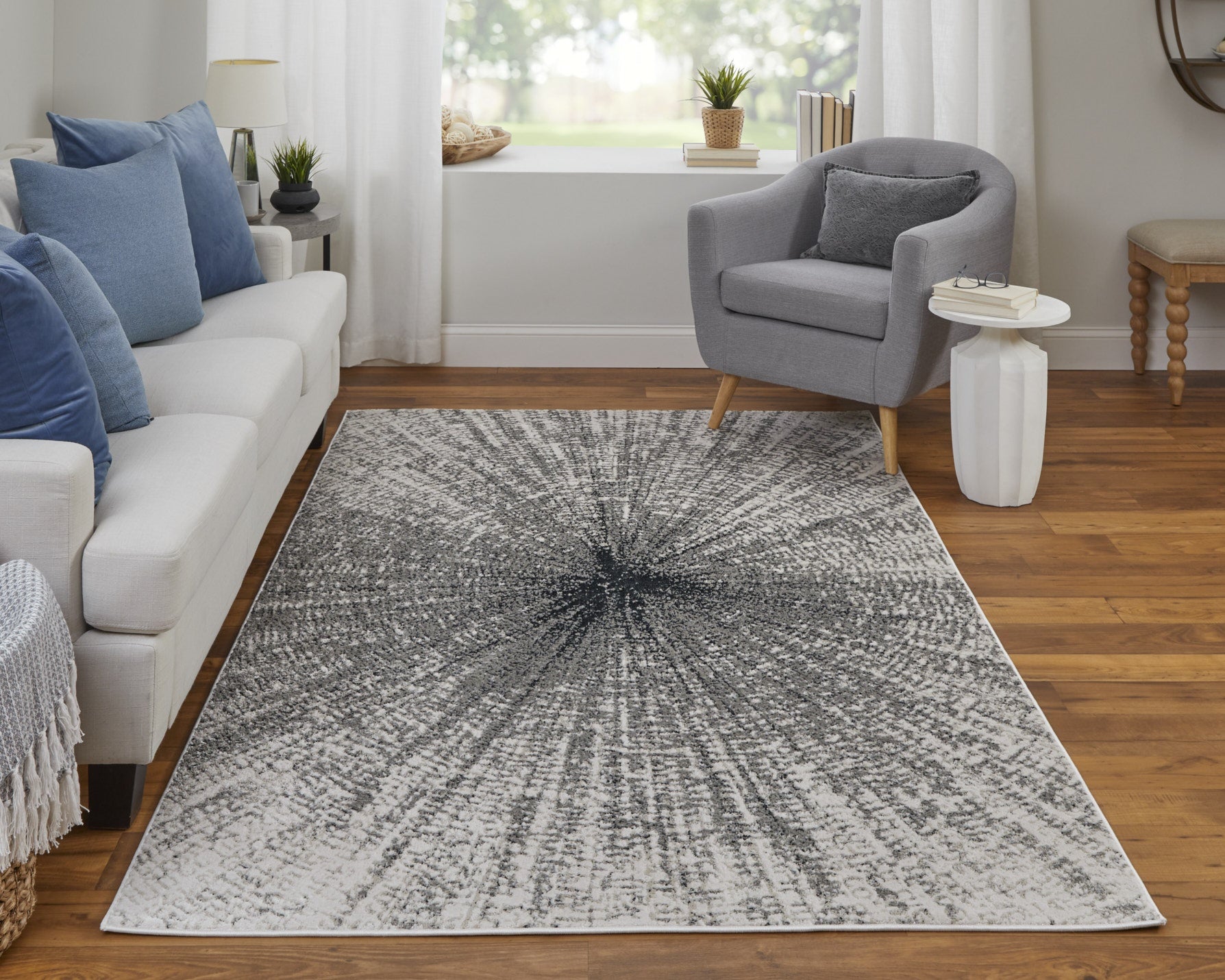 Micah Modern Abstract - Ivory/Gray/Blue Area Rug