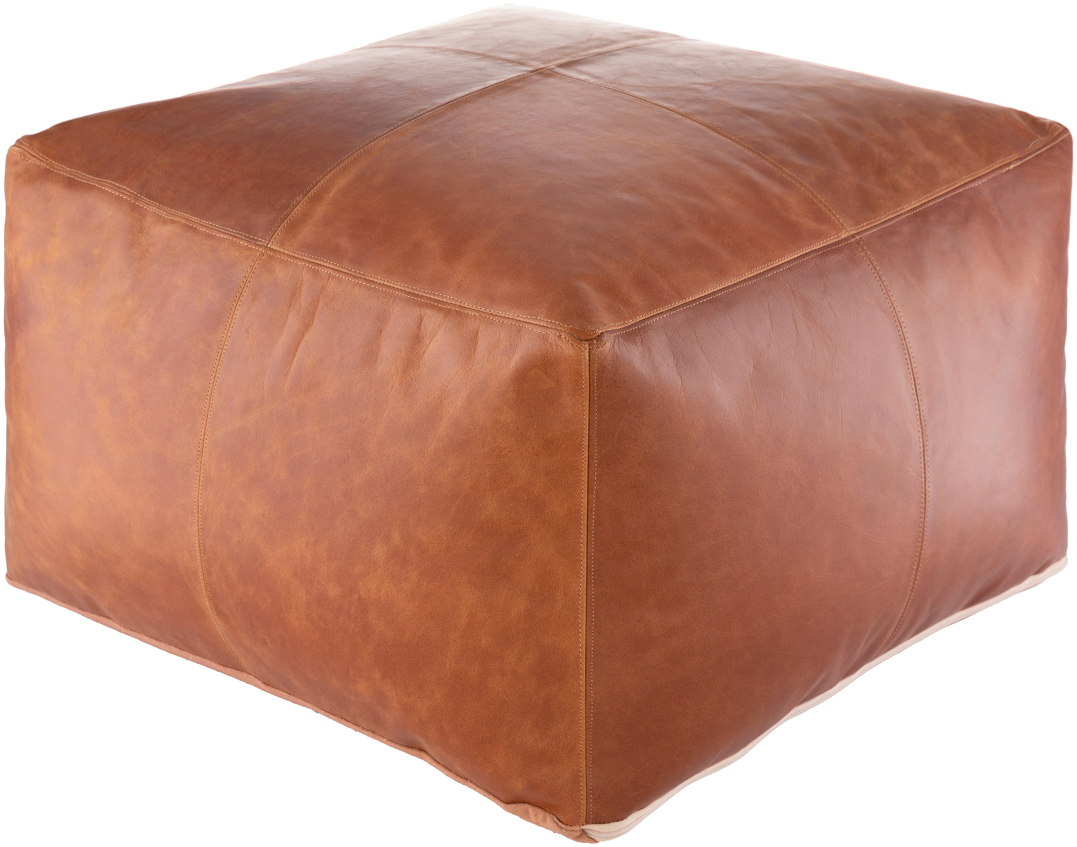Leather Ottoman Pouf - Brown