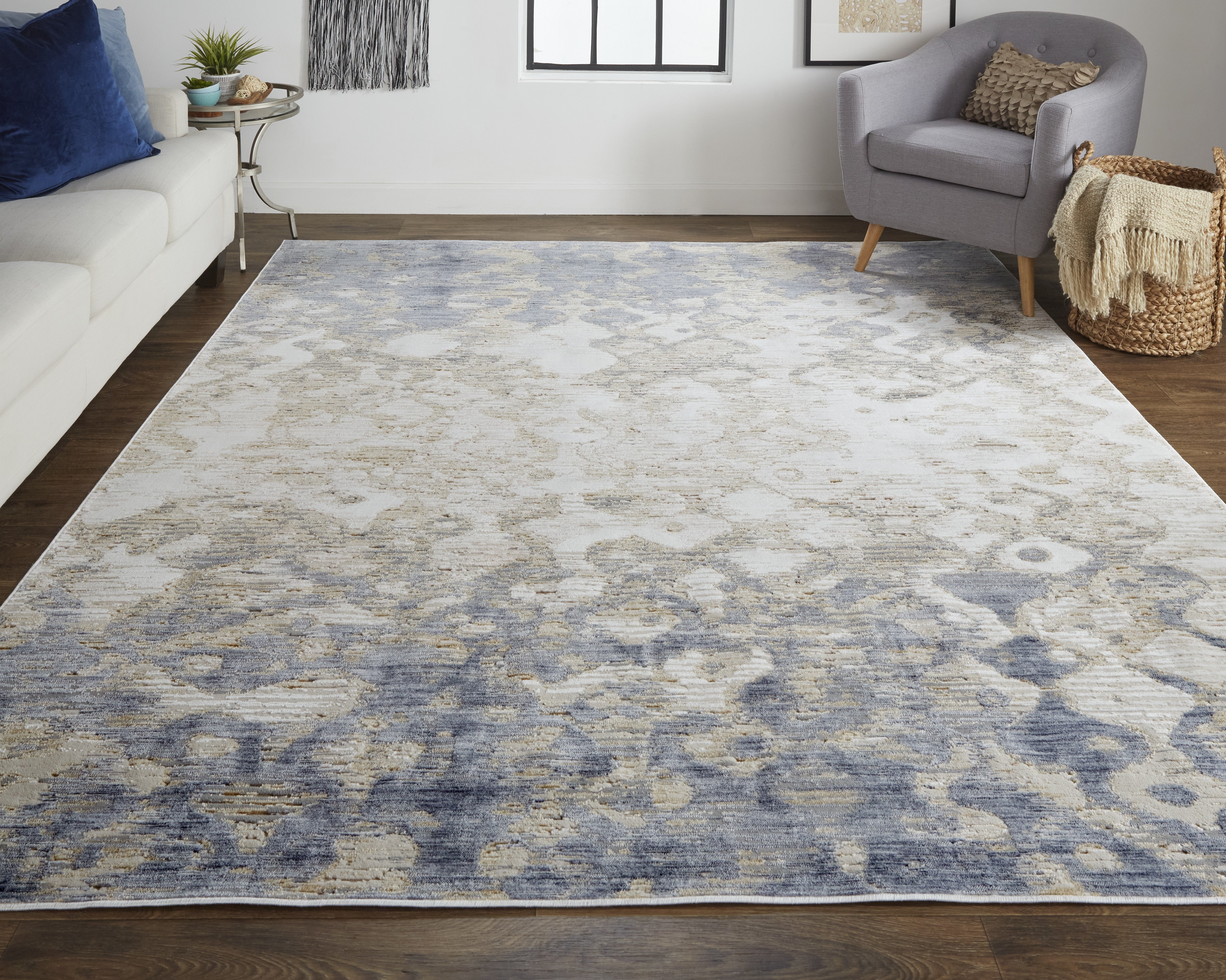 Laina Transitional Gradient & Ombre - Tan/Ivory/Blue Area Rug