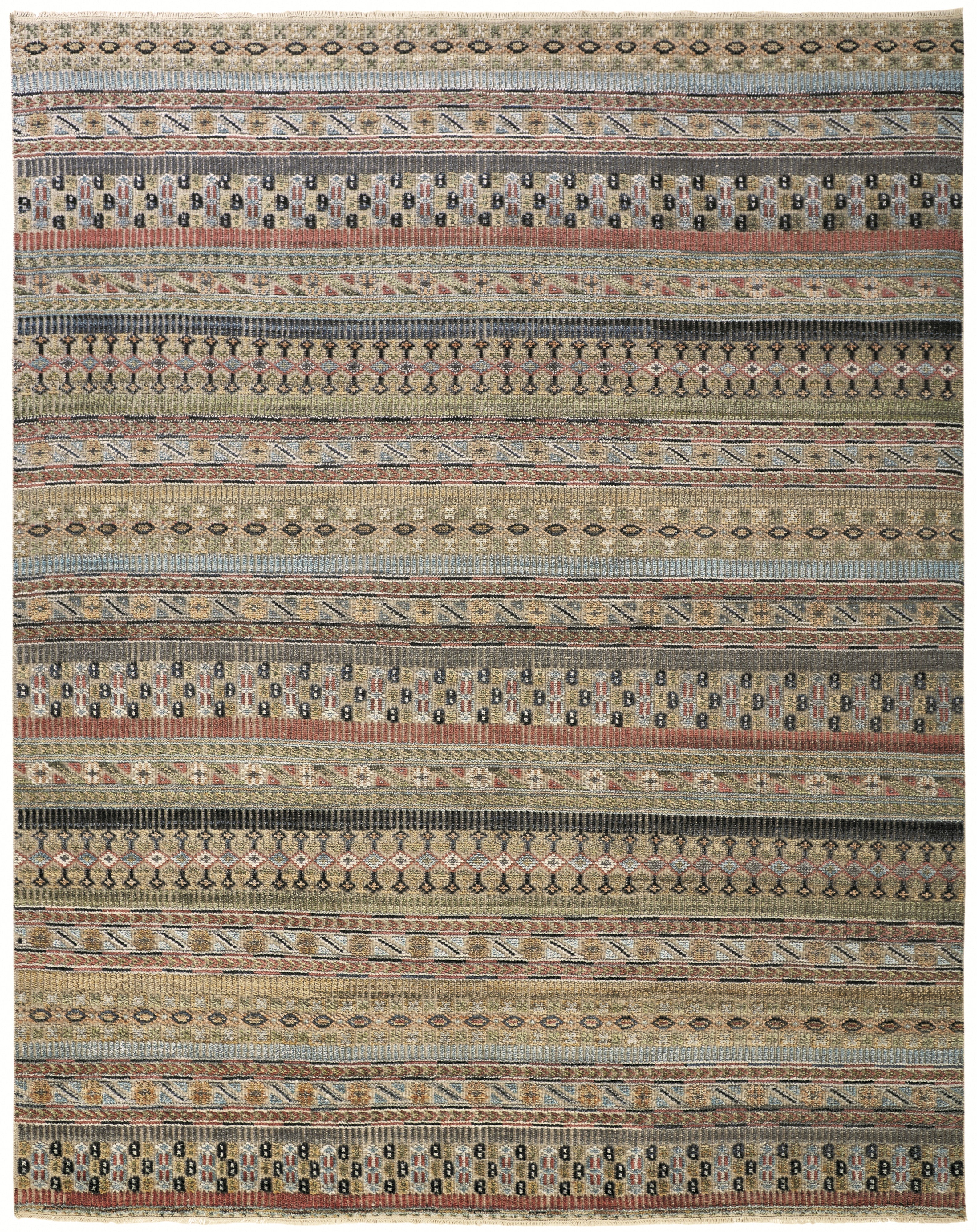 Payton Transitional Stripes - Tan/Orange/Blue Area Rug