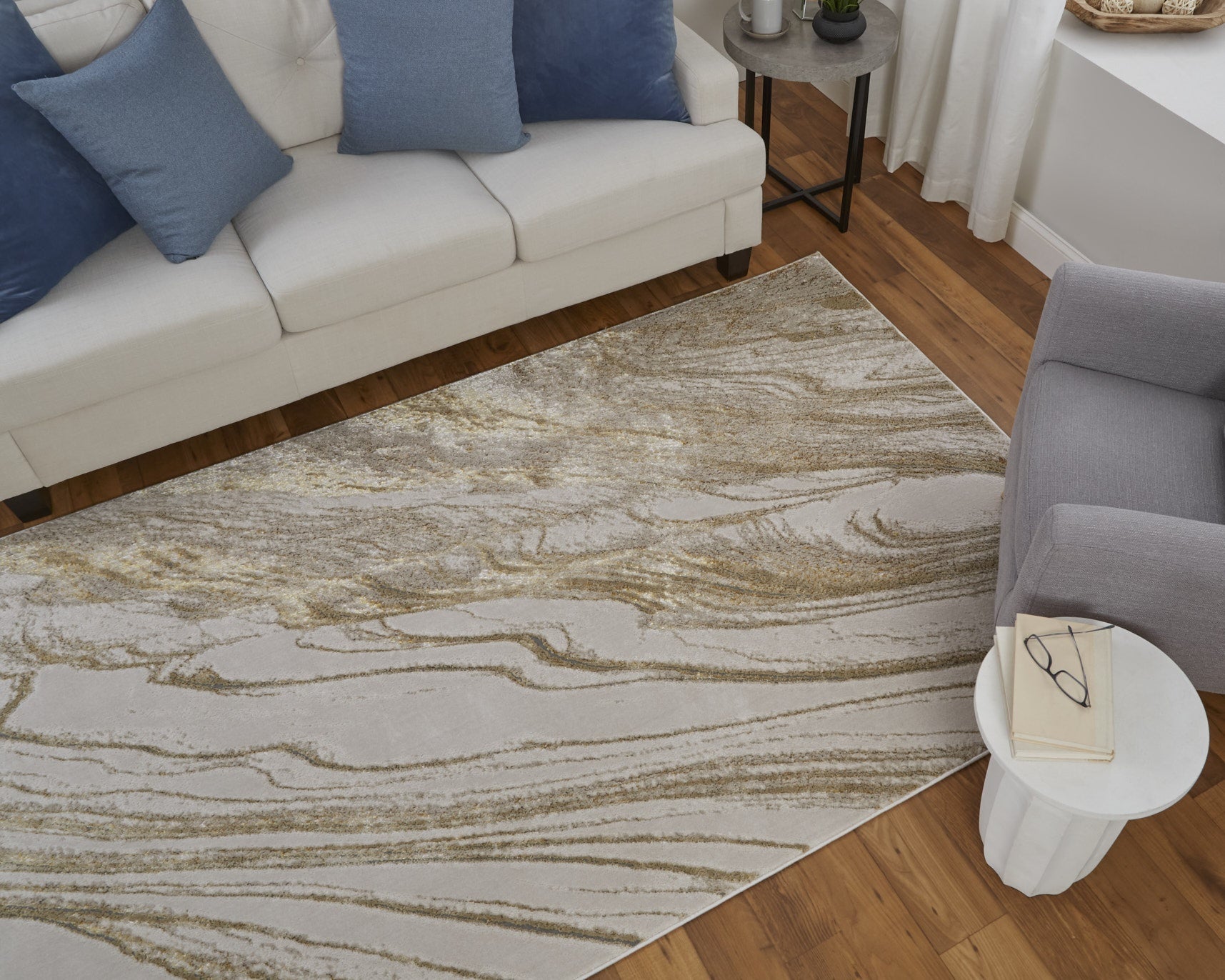 Aura Modern Abstract - Ivory/Taupe/Gold Area Rug