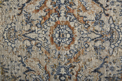Kaia Transitional Damask - Tan/Blue/Orange Area Rug