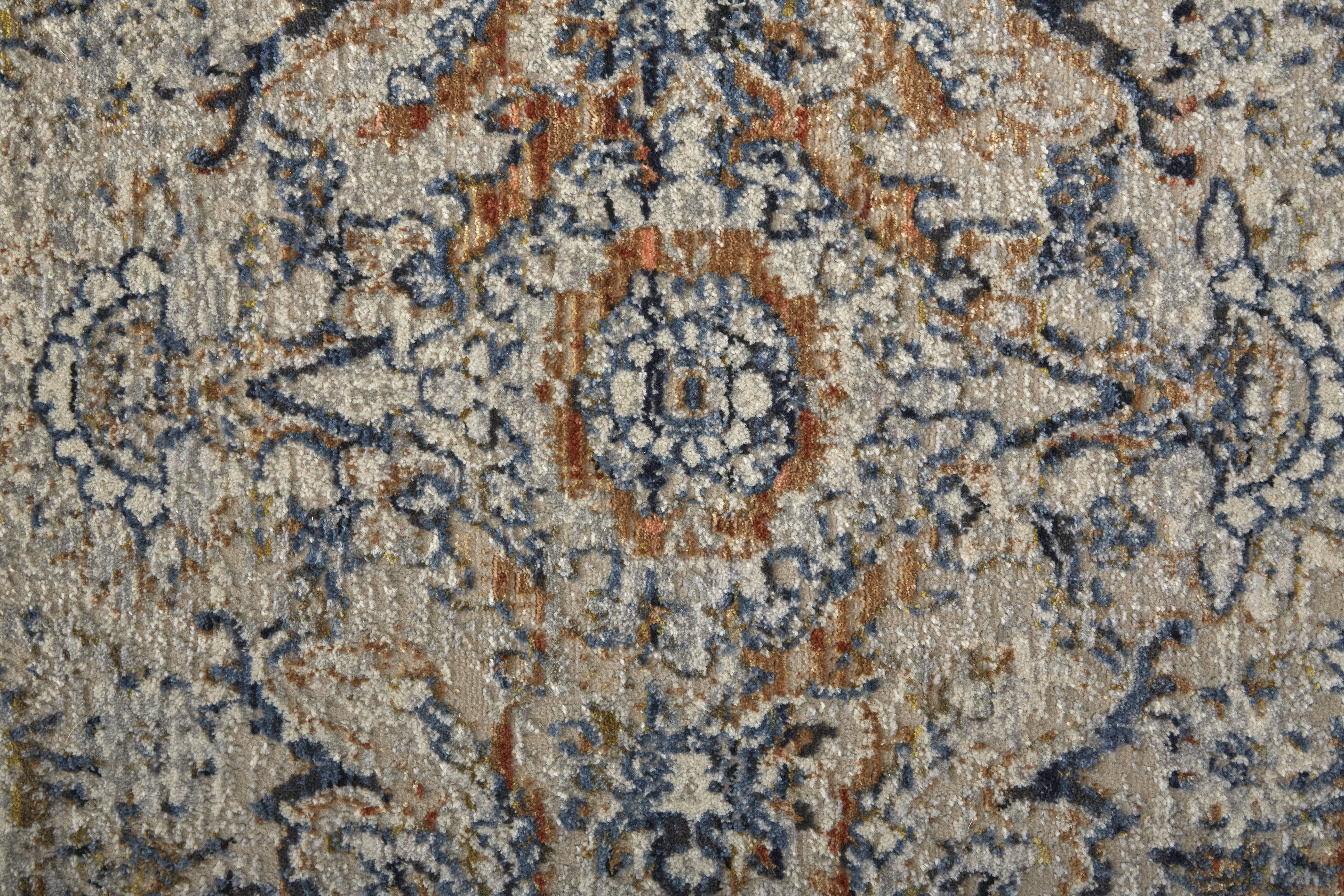 Kaia Transitional Damask - Tan/Blue/Orange Area Rug
