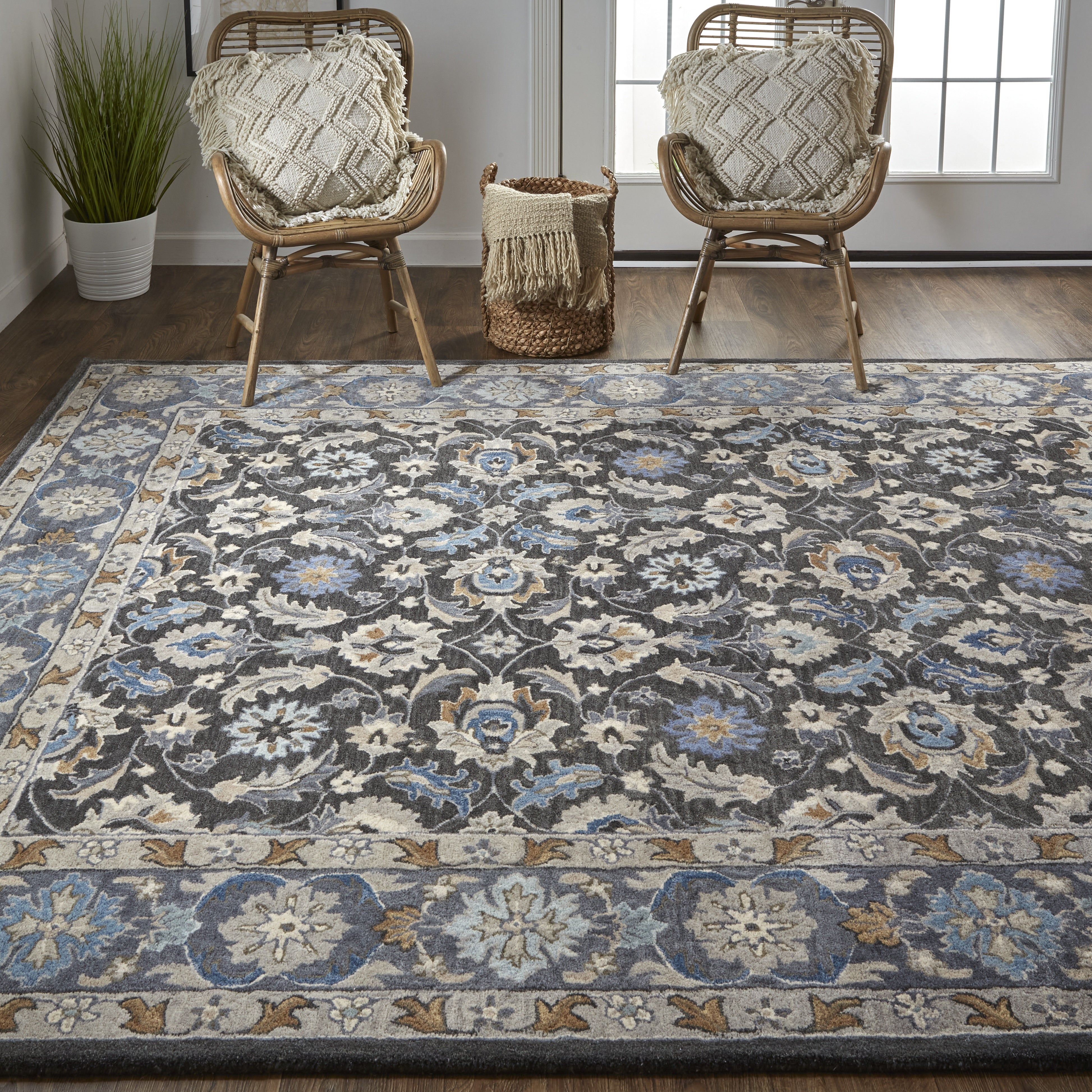 Rylan Transitional Oriental - Taupe/Blue/Ivory Area Rug