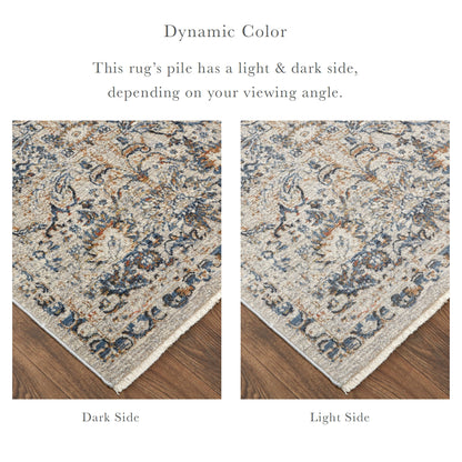 Kaia Transitional Damask - Tan/Blue/Orange Area Rug