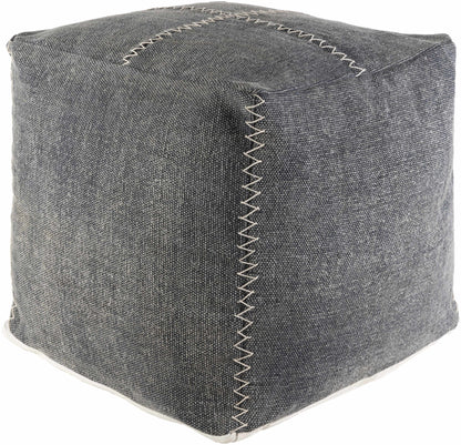 Hand Embroidered Cube Pouf - Gray, Cream