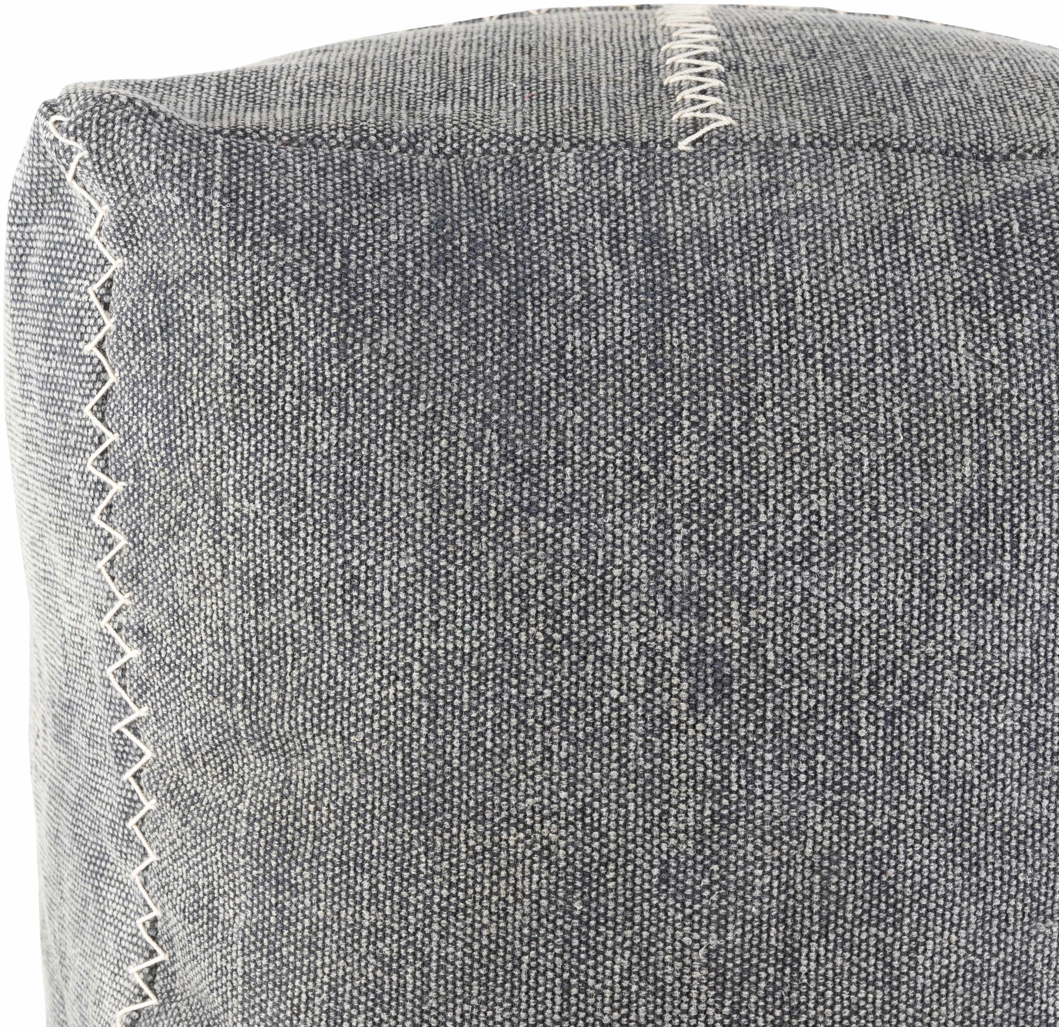 Hand Embroidered Cube Pouf - Gray, Cream