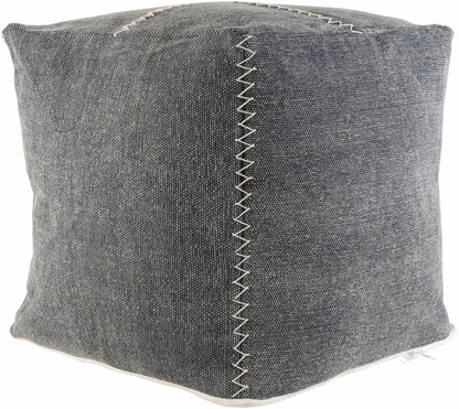 Hand Embroidered Cube Pouf - Gray, Cream