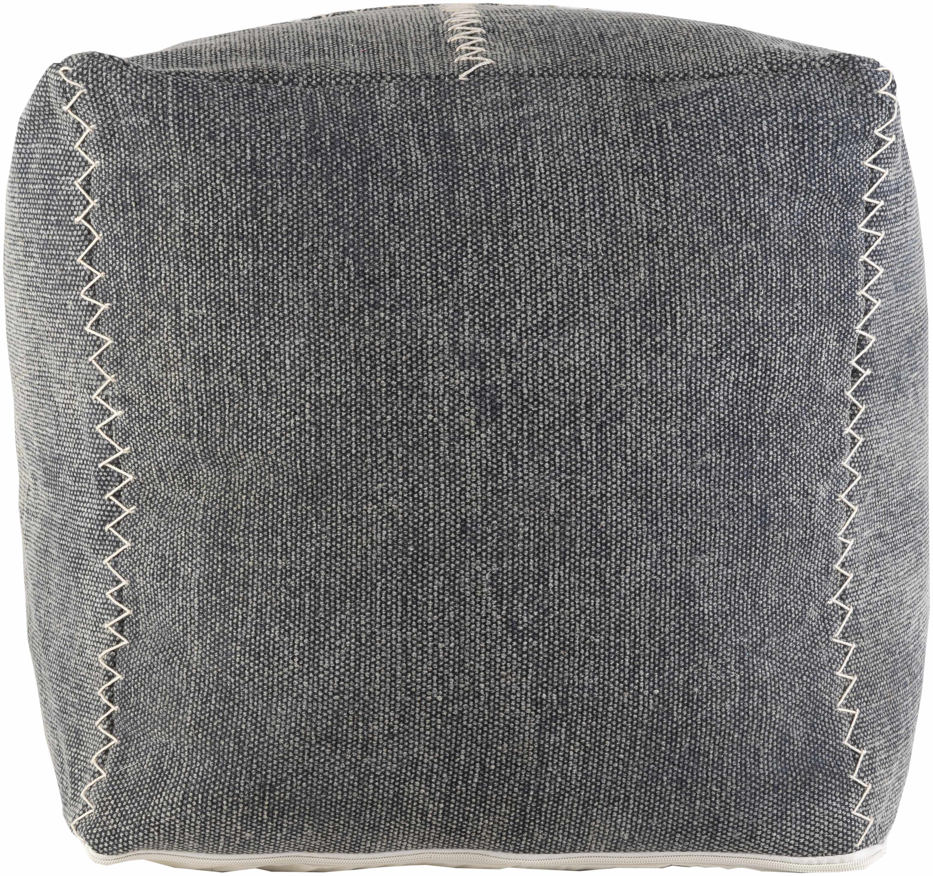 Hand Embroidered Cube Pouf - Gray, Cream