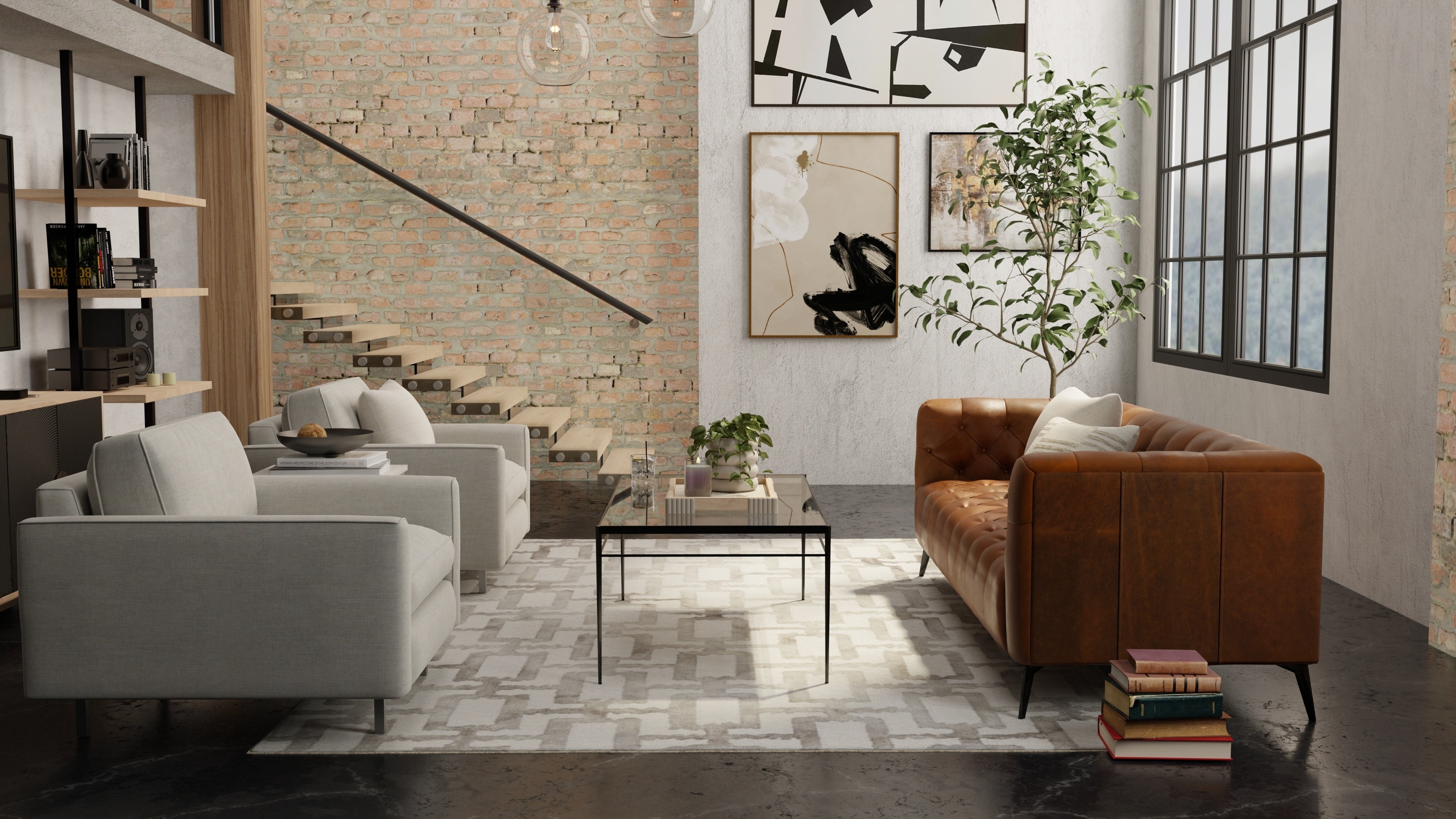 Lorrain Modern Geometric - Ivory/Taupe Area Rug