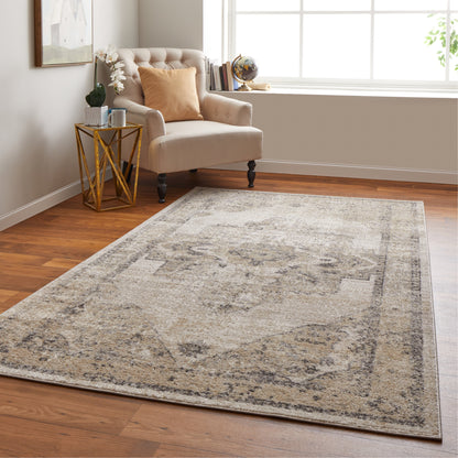 Camellia Transitional Medallion - Ivory/Gray
