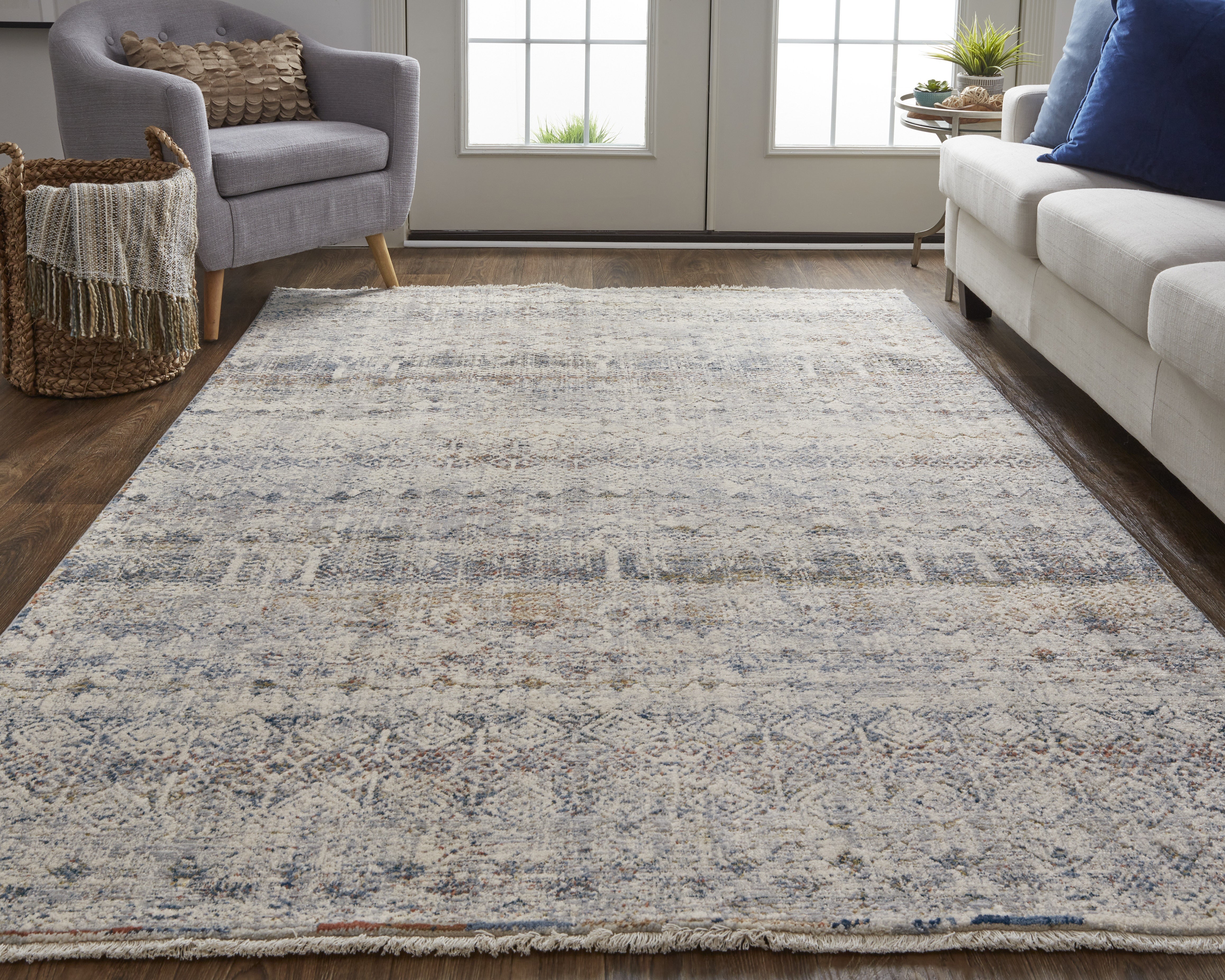 Kaia Transitional Distressed - Tan/Ivory/Blue Area Rug