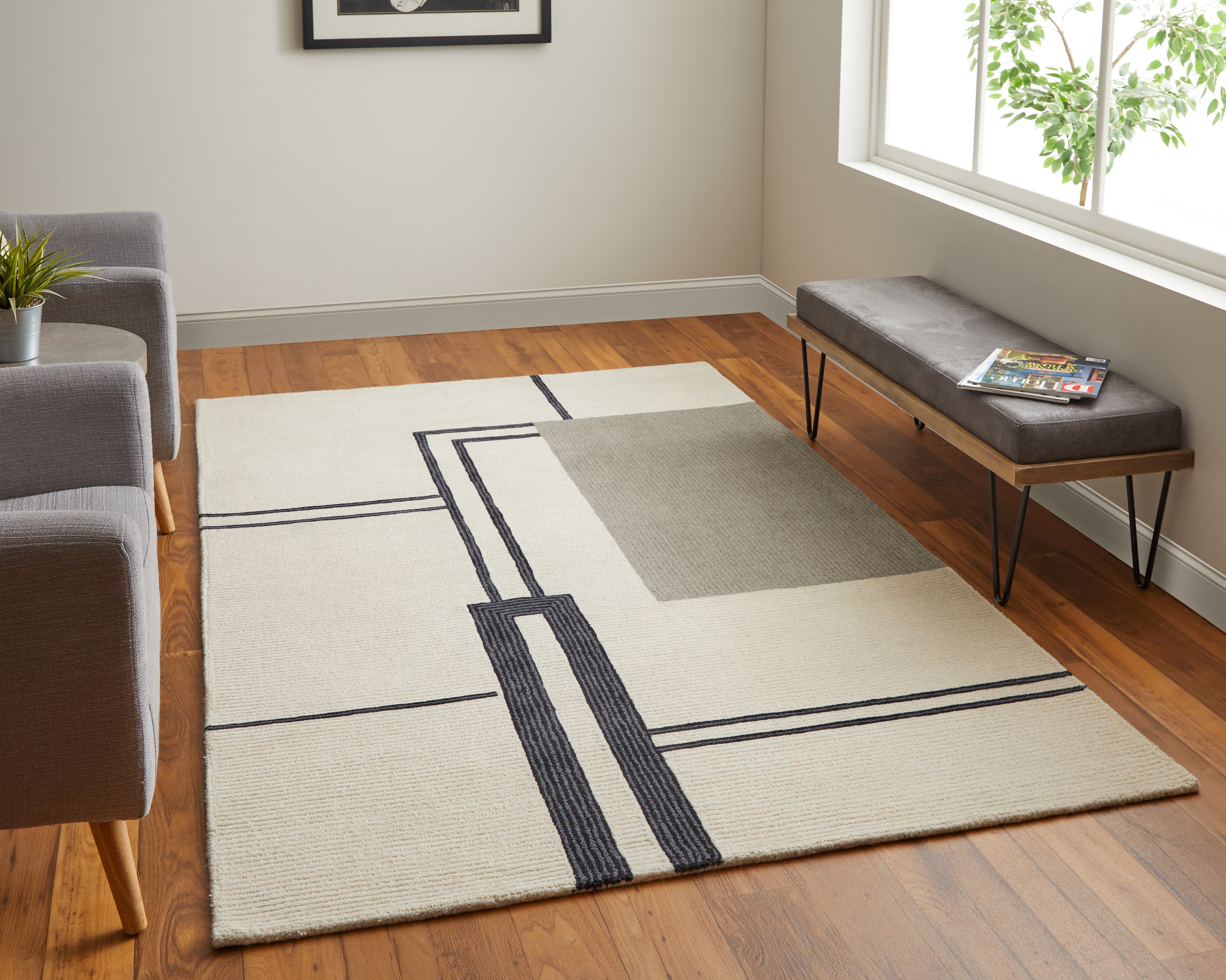 Maguire Transitional Abstract - Ivory/Gray/Black Area Rug