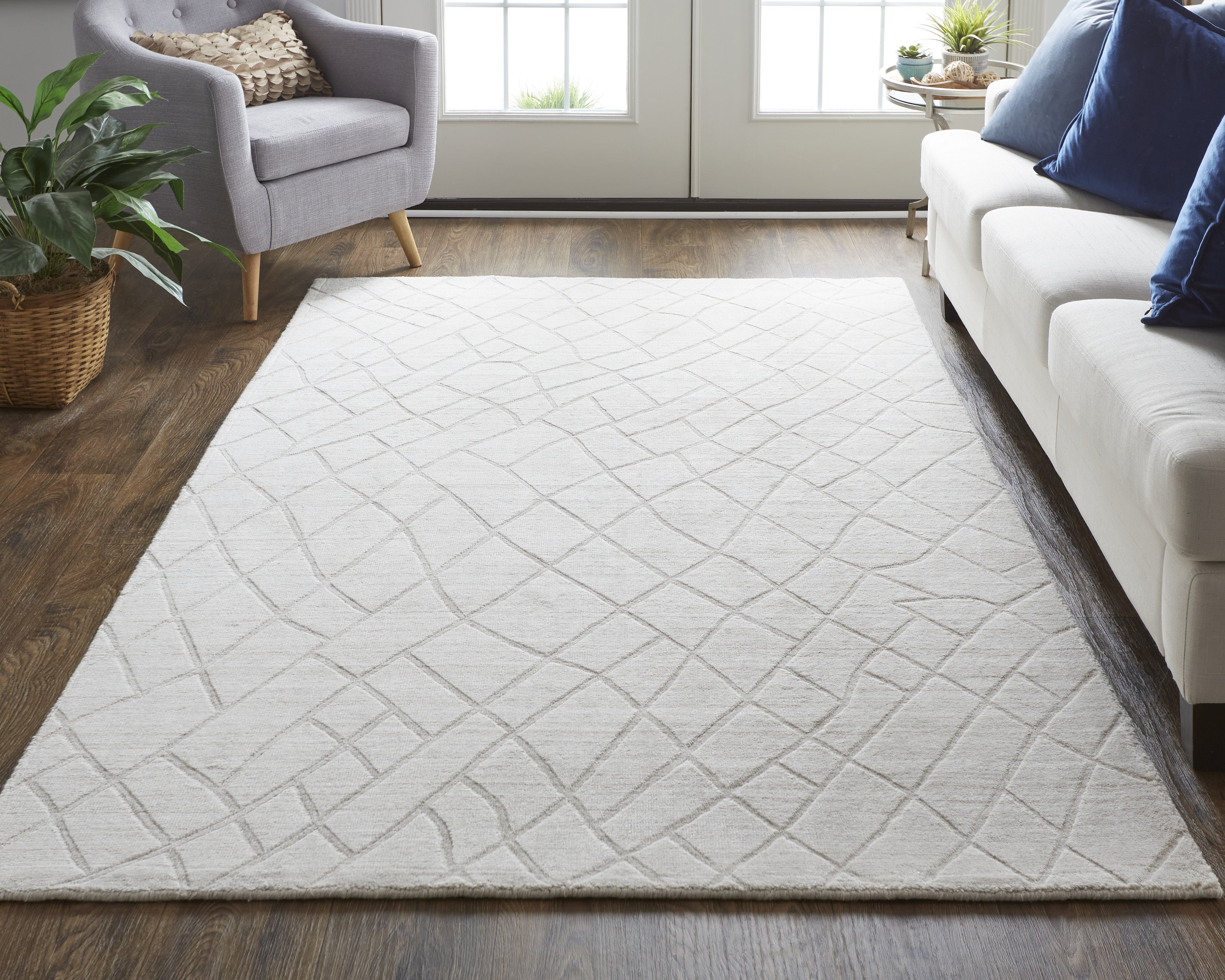 Redford Transitional Solid - Ivory/Gray Area Rug