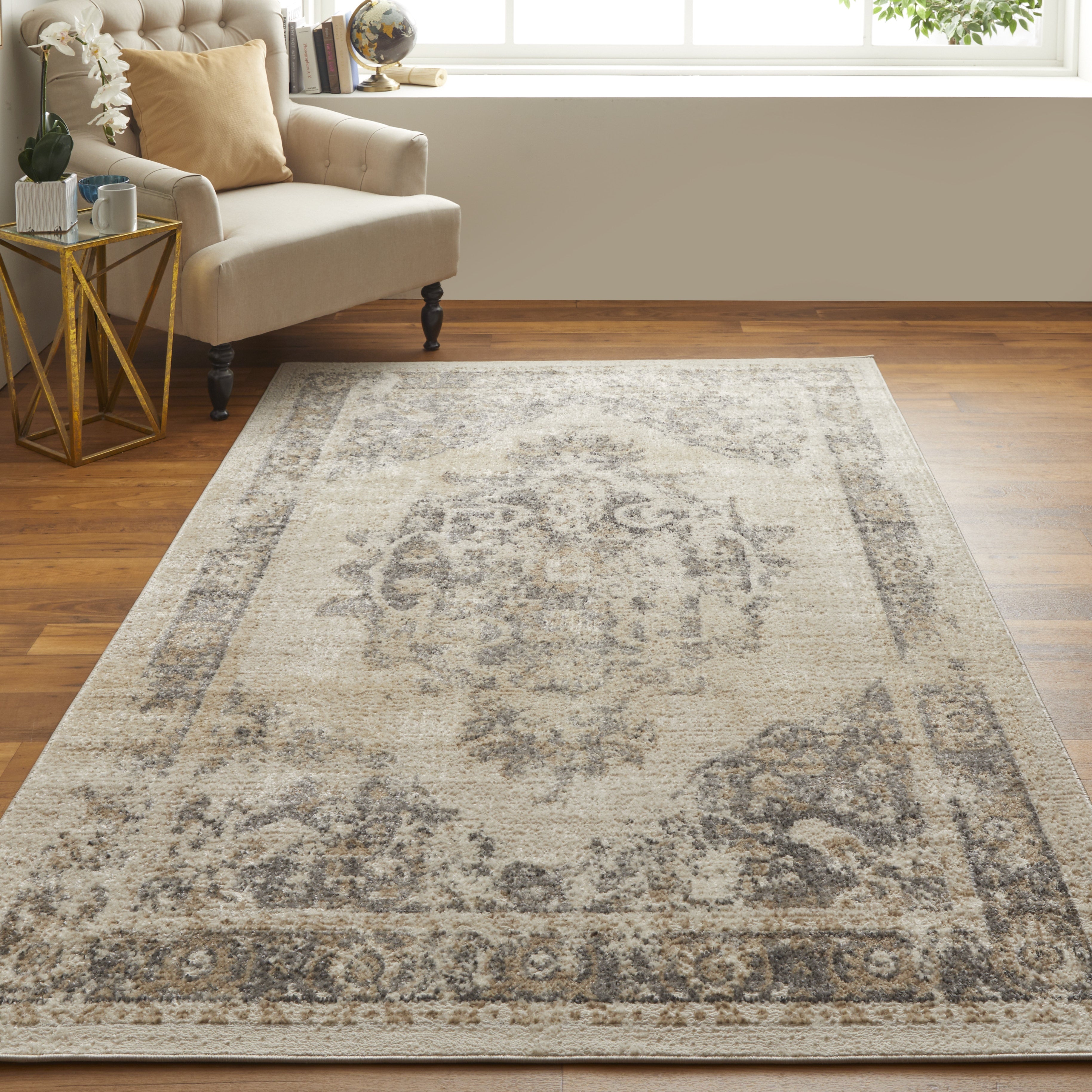 Camellia Transitional Medallion - Ivory/Gray/Brown