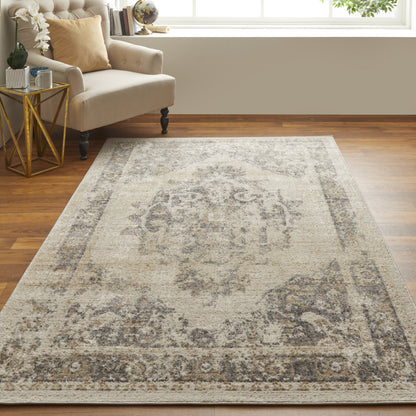 Camellia Transitional Medallion - Ivory/Gray/Brown