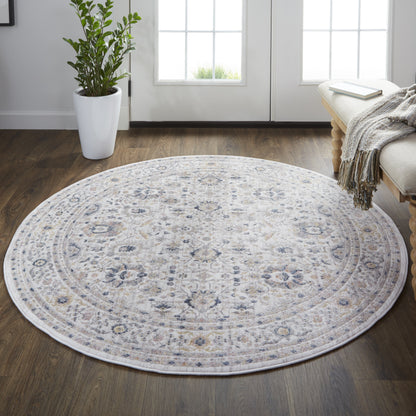 Kyra Transitional Damask - Tan/Ivory/Blue