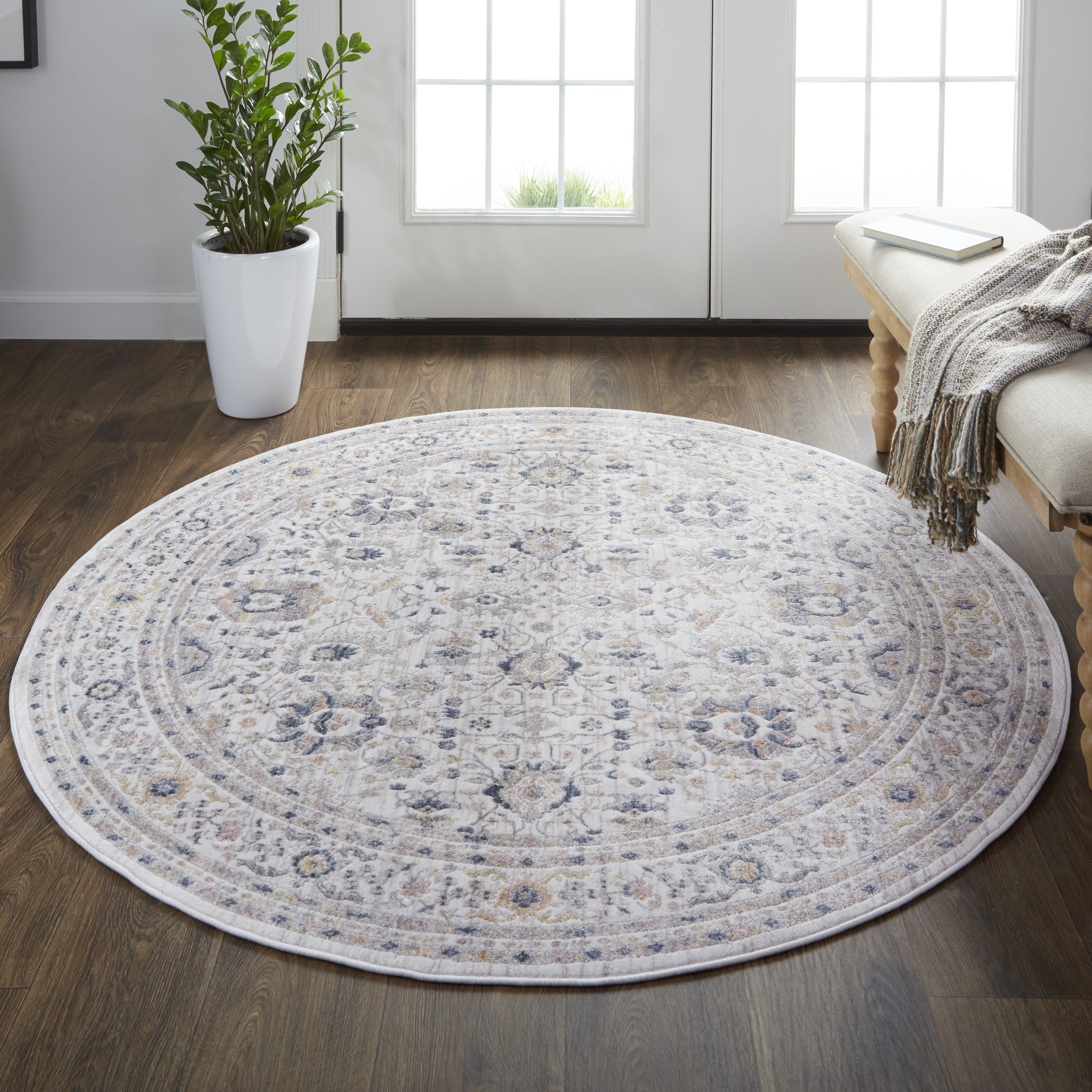 Kyra Transitional Damask - Tan/Ivory/Blue