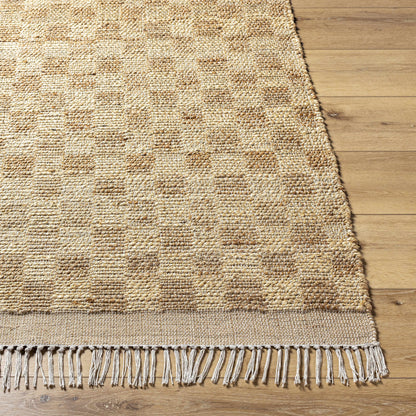Chic Checkered Beige Hand Woven Jute Area Rug