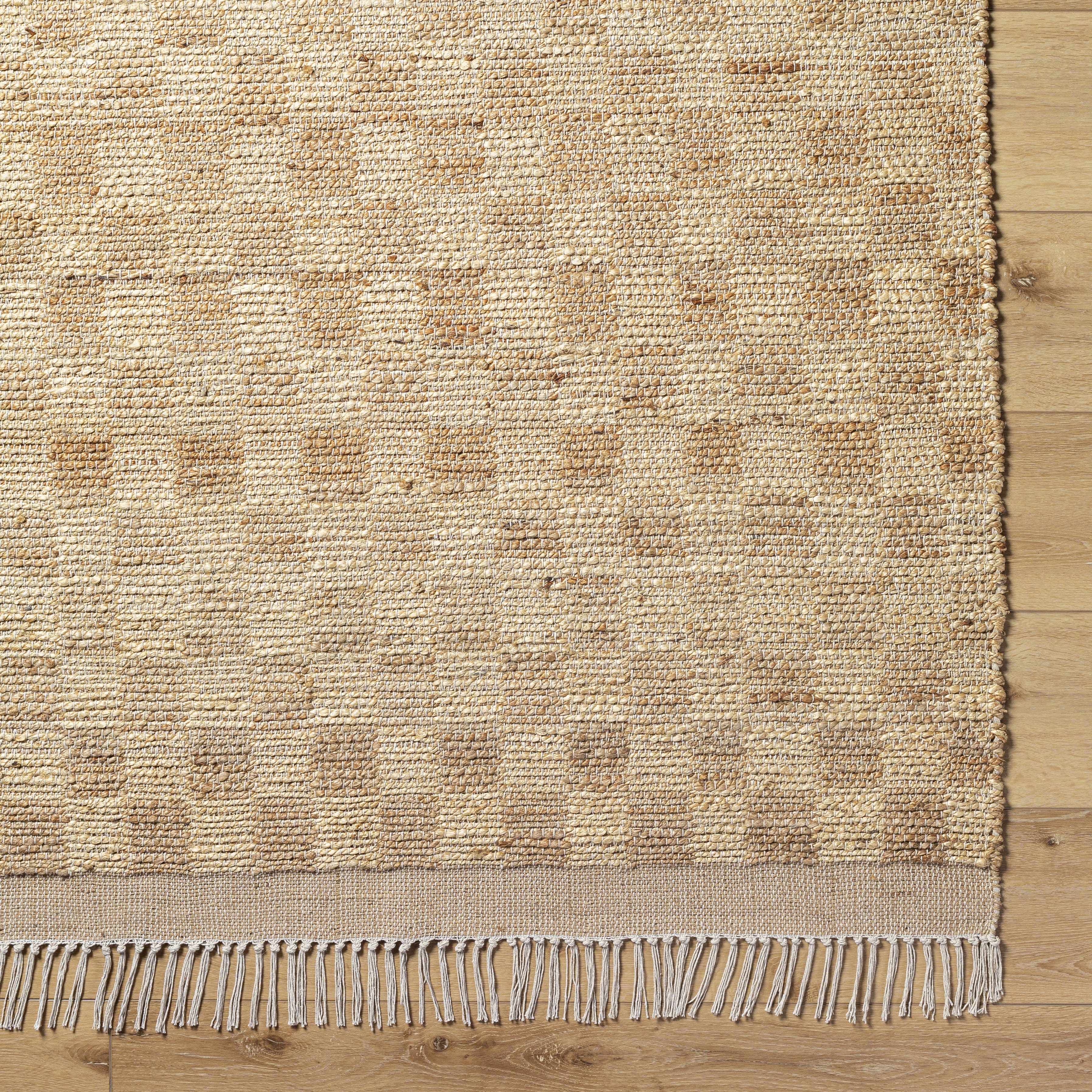 Chic Checkered Beige Hand Woven Jute Area Rug