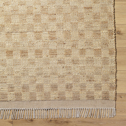 Chic Checkered Beige Hand Woven Jute Area Rug