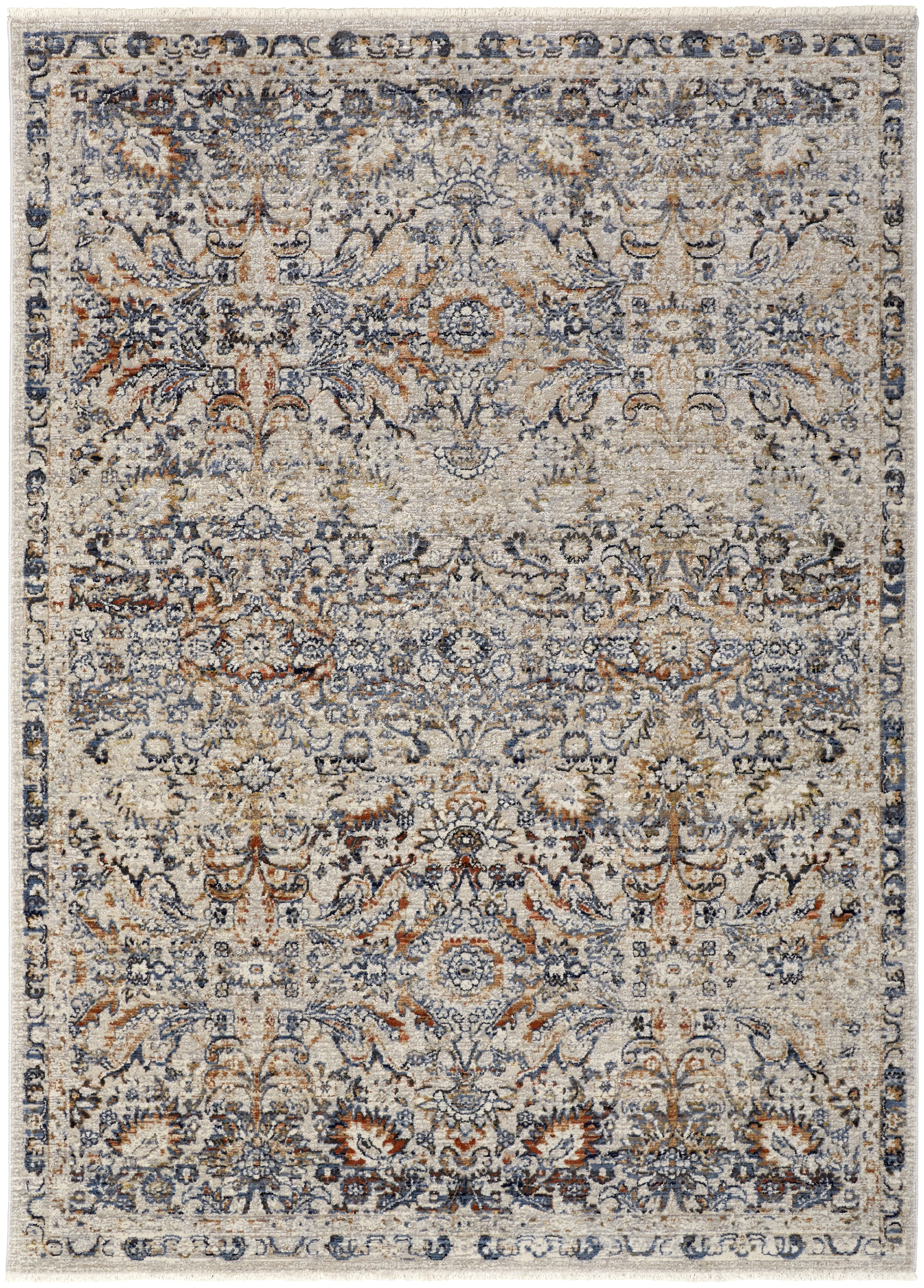 Kaia Transitional Damask - Tan/Blue/Orange Area Rug