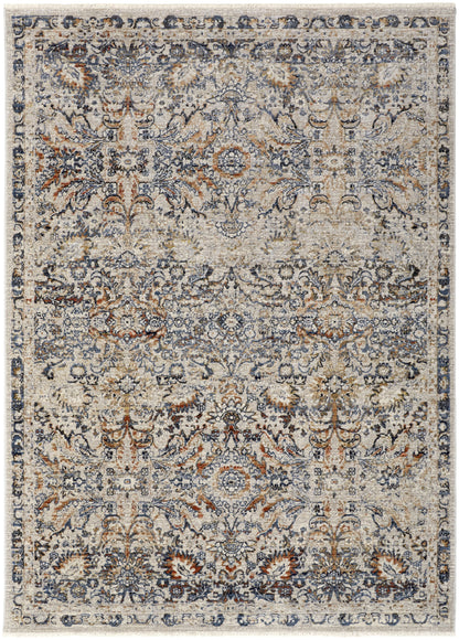 Kaia Transitional Damask - Tan/Blue/Orange Area Rug