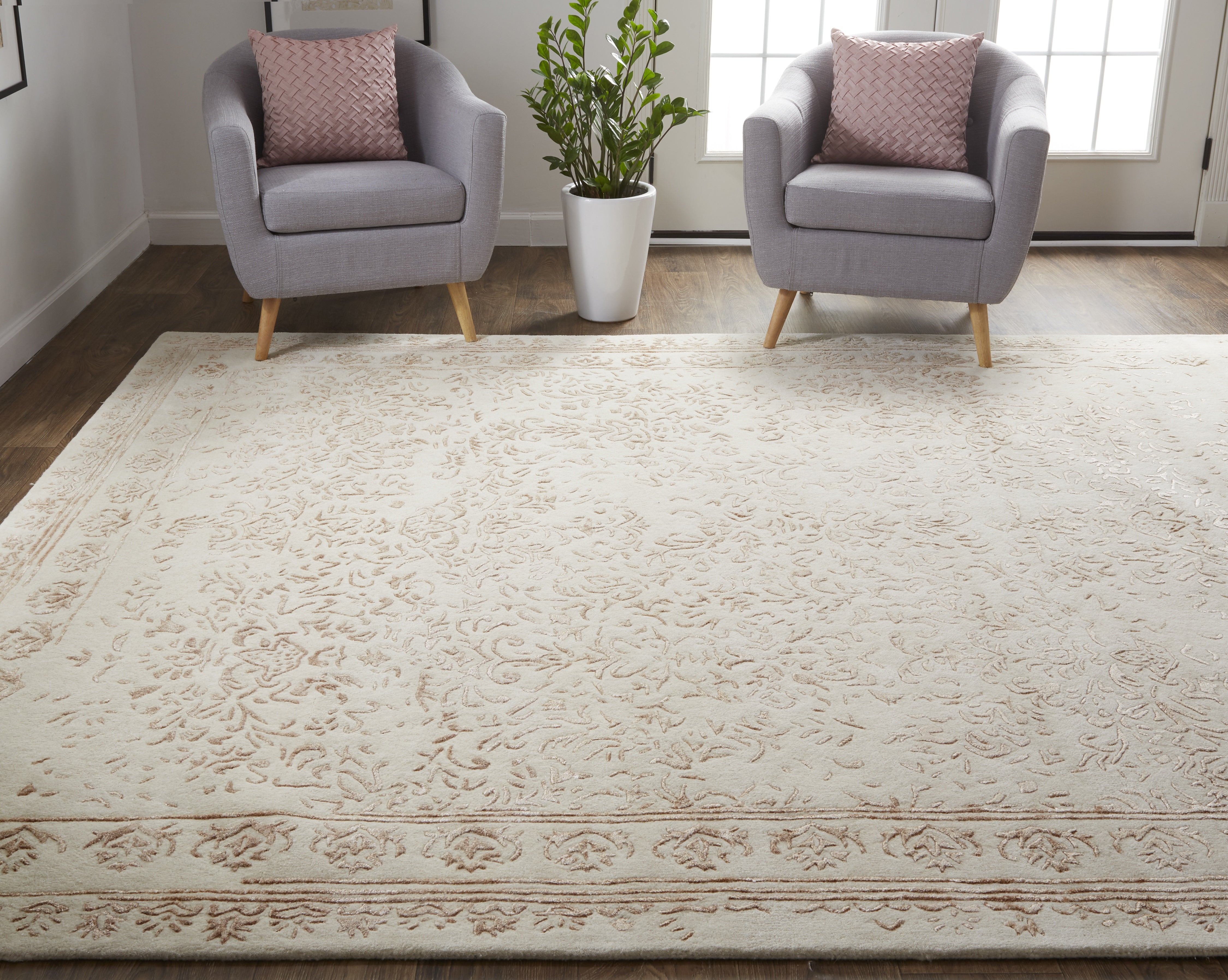 Bella Transitional Oriental - Ivory/Tan/Pink