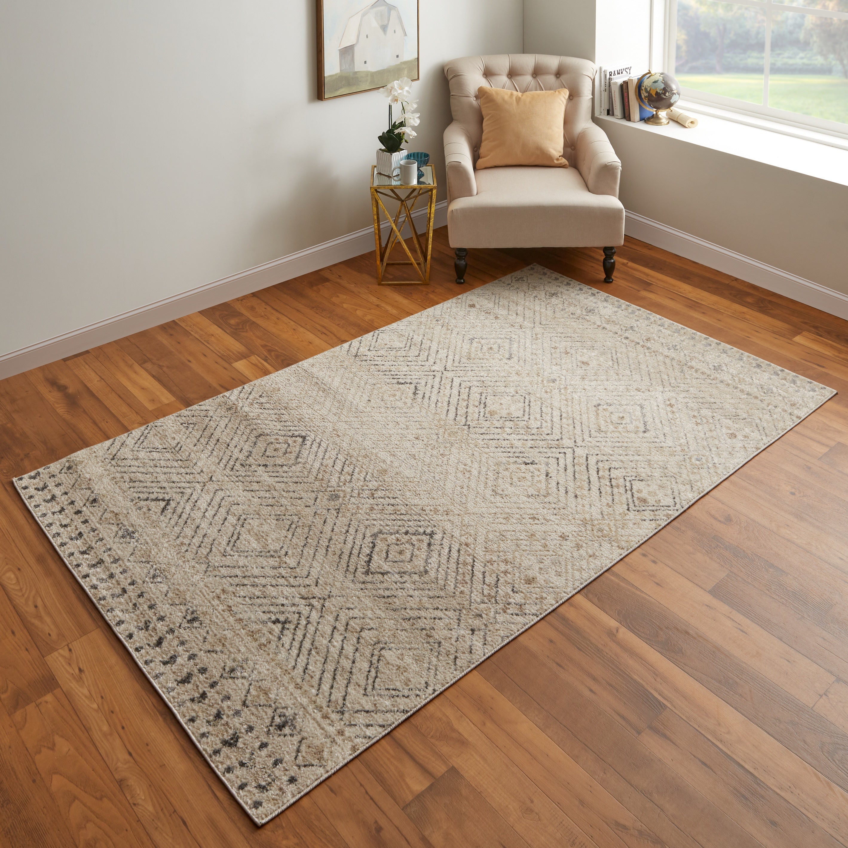 Camellia Transitional Geometric - Ivory/Gray