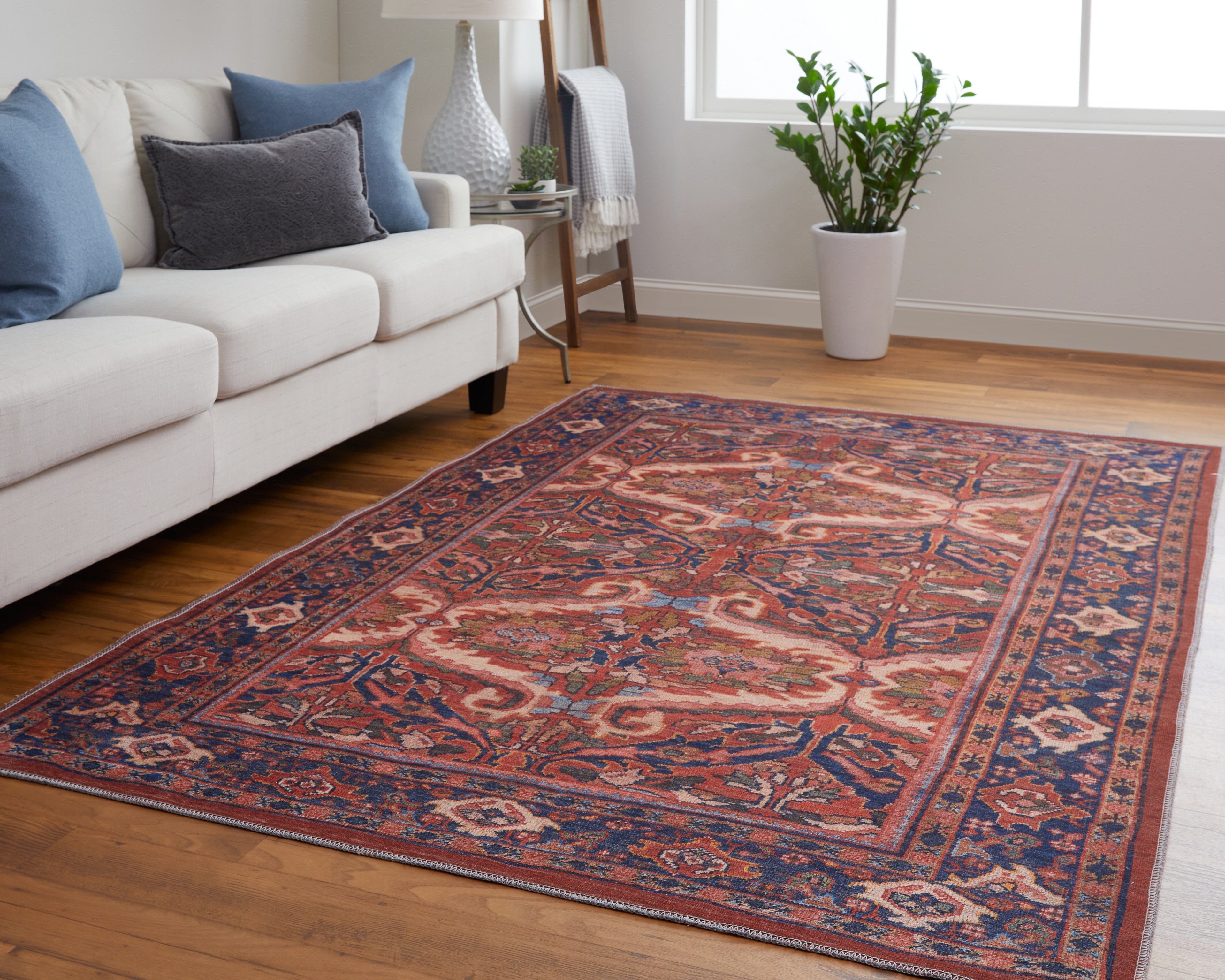 Rawlins Transitional Medallion - Red/Tan/Blue Area Rug