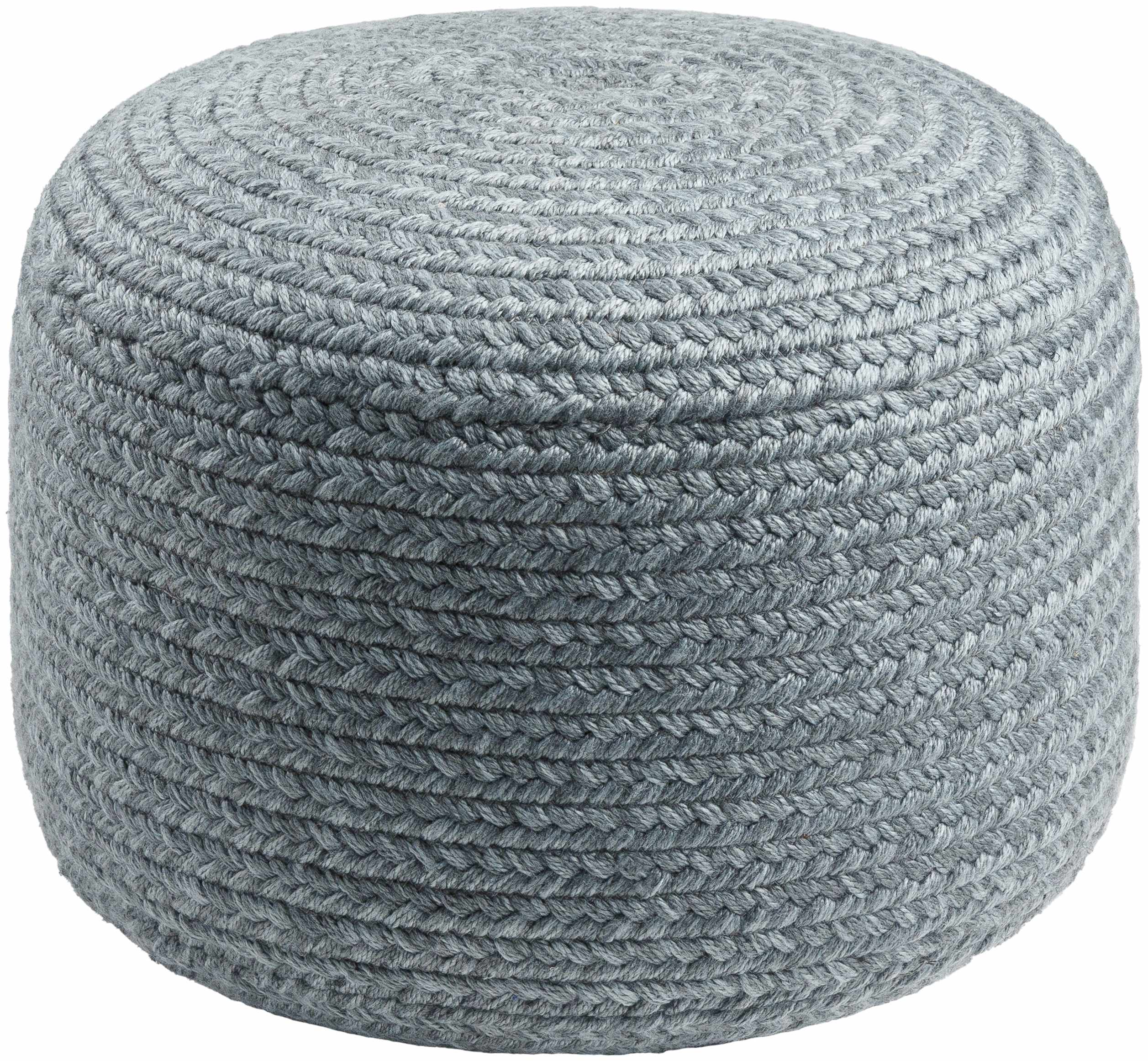 Phebe Braided Indoor / Outdoor Pouf - Charcoal, Dusty Sage